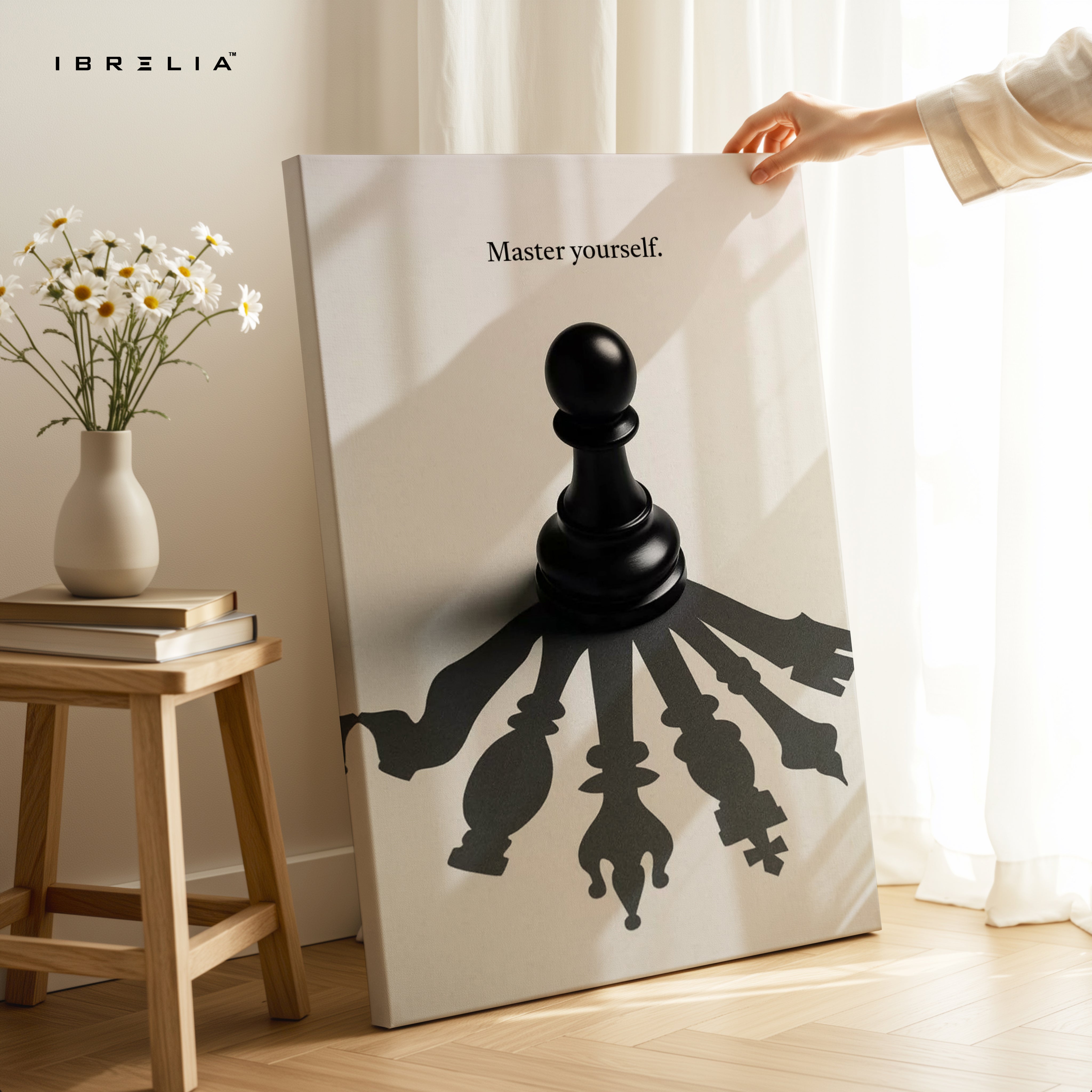 Master Yourself – Minimal Chess Philosophy Art | 4K Ultra Wrap Frame Wall Art in Pakistan | IBRELIA™