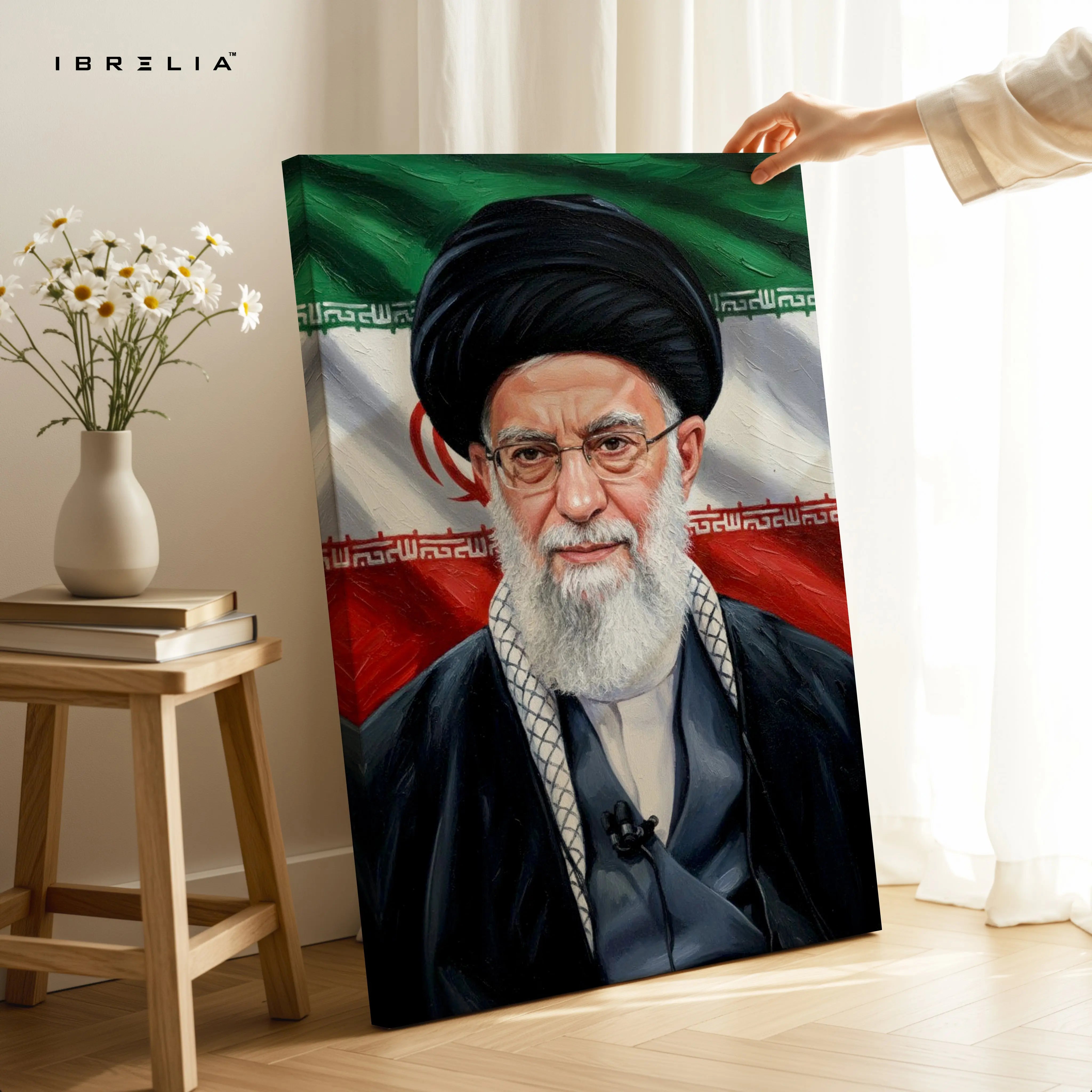Ayatollah Portrait Wall Art – Political Leader Canvas Frame | Cultural Iran Flag Poster Pakistan | IBRELIA™ IBRELIA