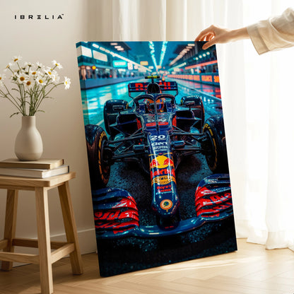 Red Bull F1 Pit Lane Night Wall Art – Formula Racing Canvas Frame Pakistan | Motorsport Poster | IBRELIA™ IBRELIA
