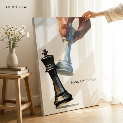 Focus on the Best – Strategic Chess Motivation Art | 4K Ultra Wrap Frame Wall Art in Pakistan | IBRELIA™