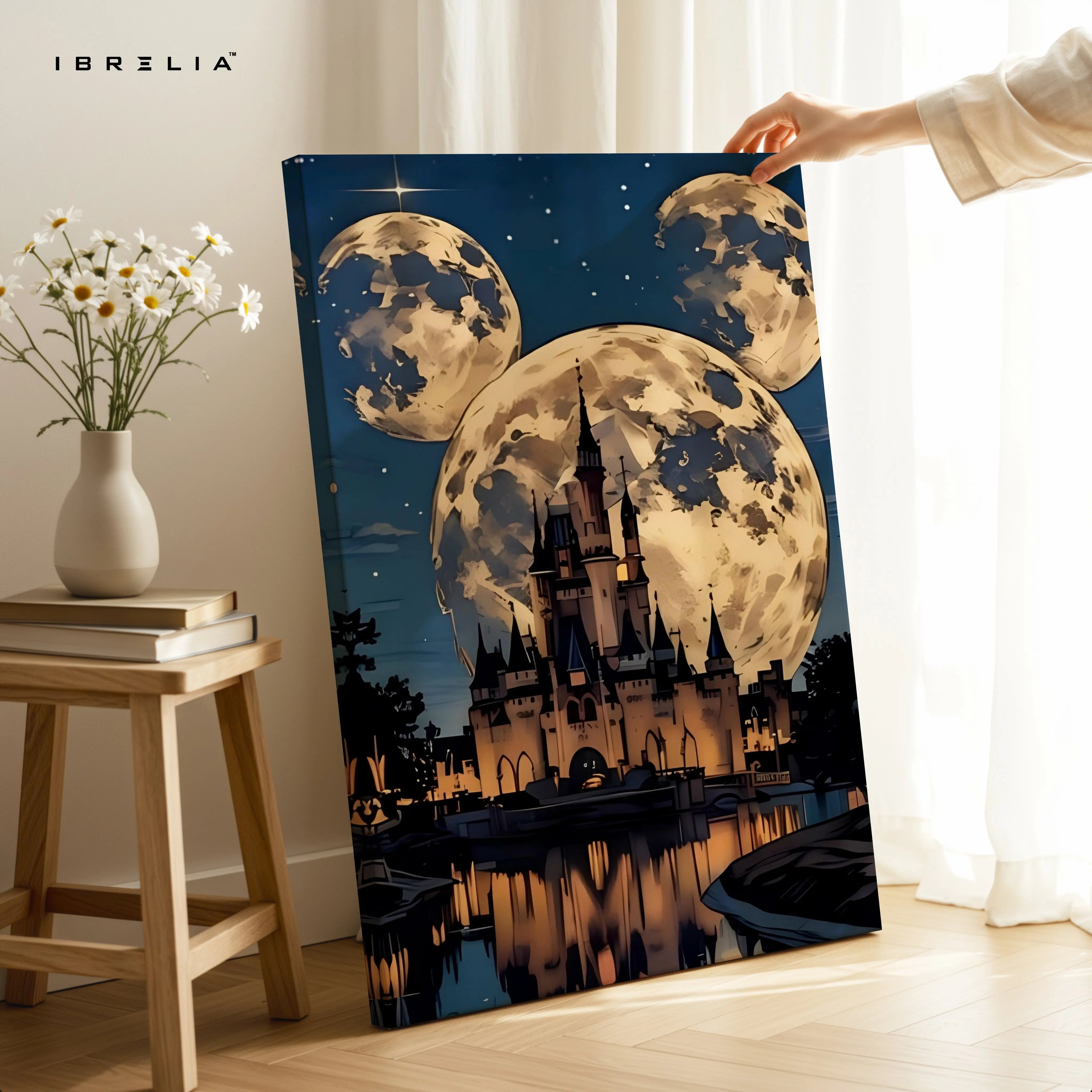 Moonlit Castle Fantasy Wall Art – Magical Night Sky Canvas Frame | Dreamy Aesthetic Decor Pakistan | IBRELIA™ IBRELIA