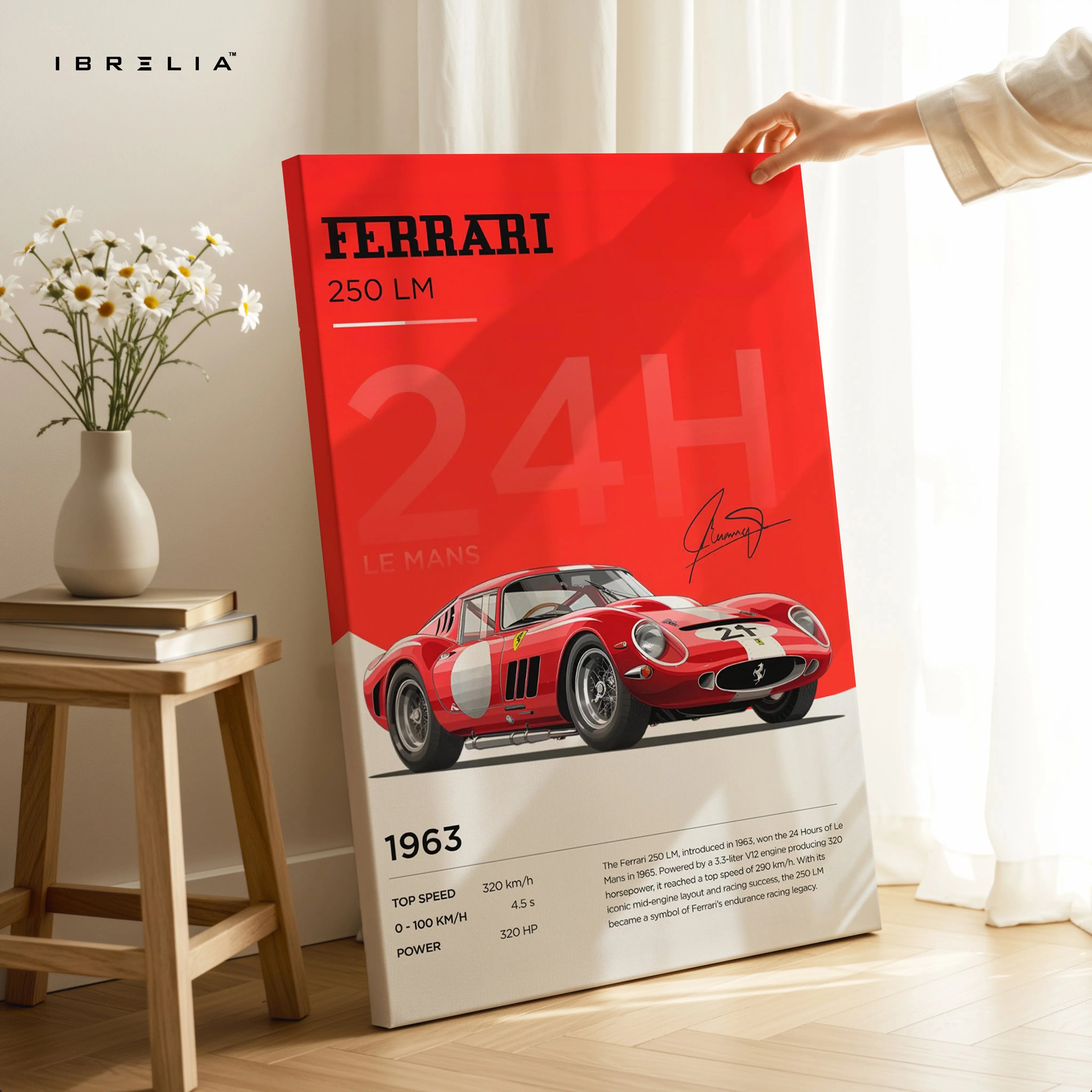 Ferrari 250 LM 1963 Wall Art – Le Mans Classic Race Car Poster | Vintage Ferrari Motorsport Frame in Pakistan | IBRELIA™ IBRELIA