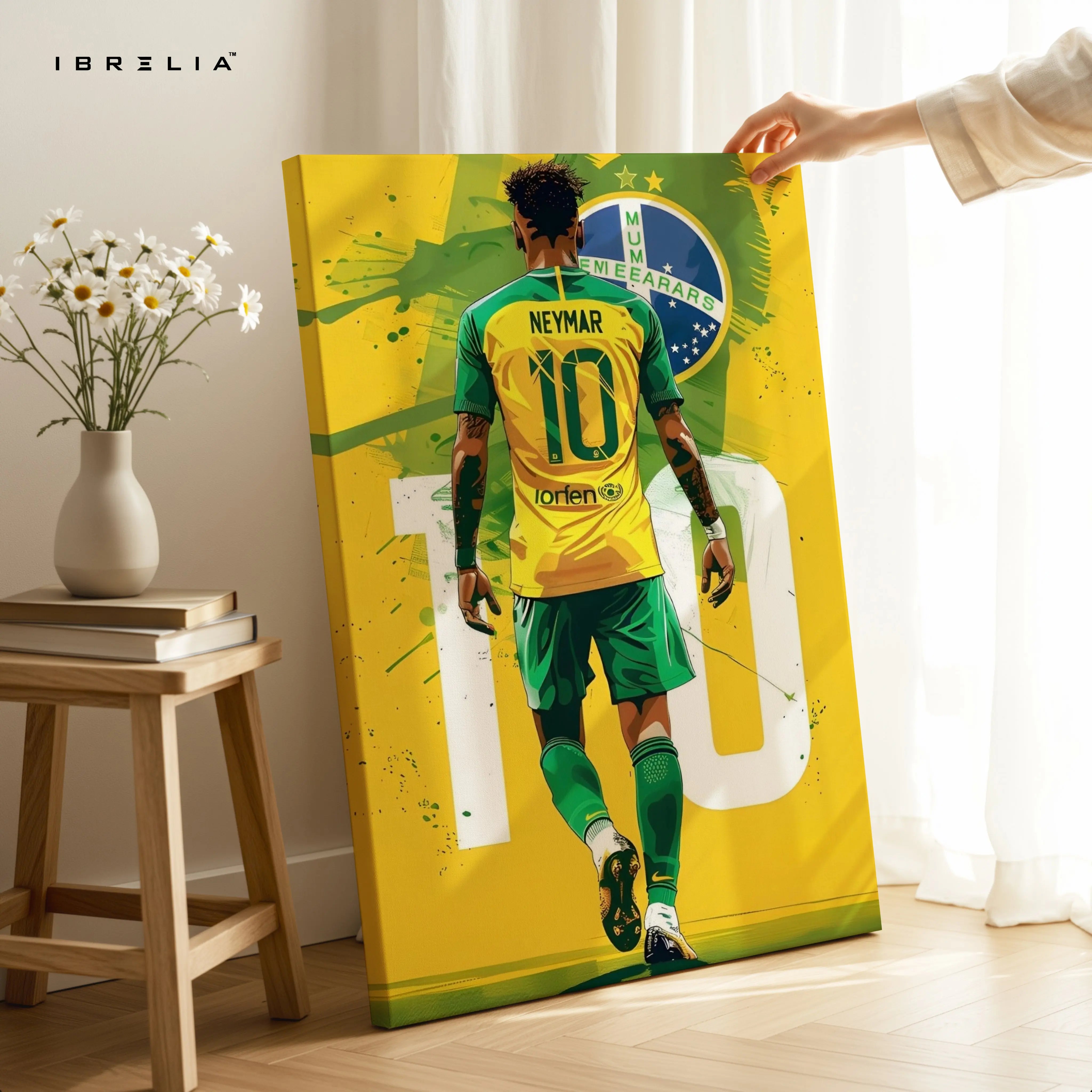 Neymar Jr Brazil Wall Art – Jersey No.10 Football Canvas Frame | Neymar Poster Pakistan | IBRELIA™ IBRELIA