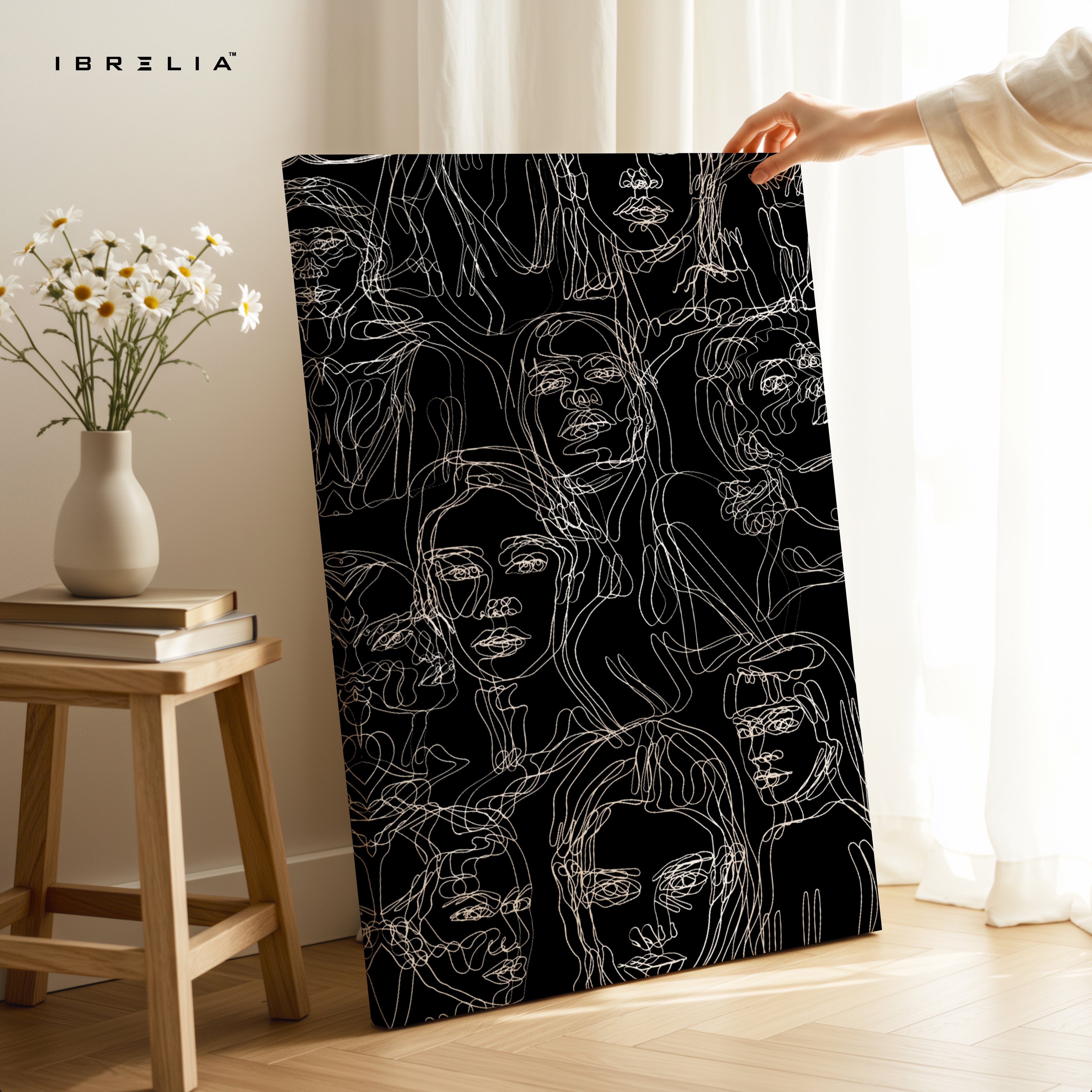 Echoes of Identity – Abstract Line Faces Noir Art | 4K Ultra Wrap Frame Wall Art in Pakistan | IBRELIA™