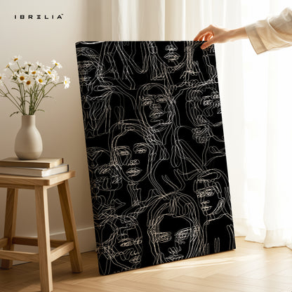 Echoes of Identity – Abstract Line Faces Noir Art | 4K Ultra Wrap Frame Wall Art in Pakistan | IBRELIA™
