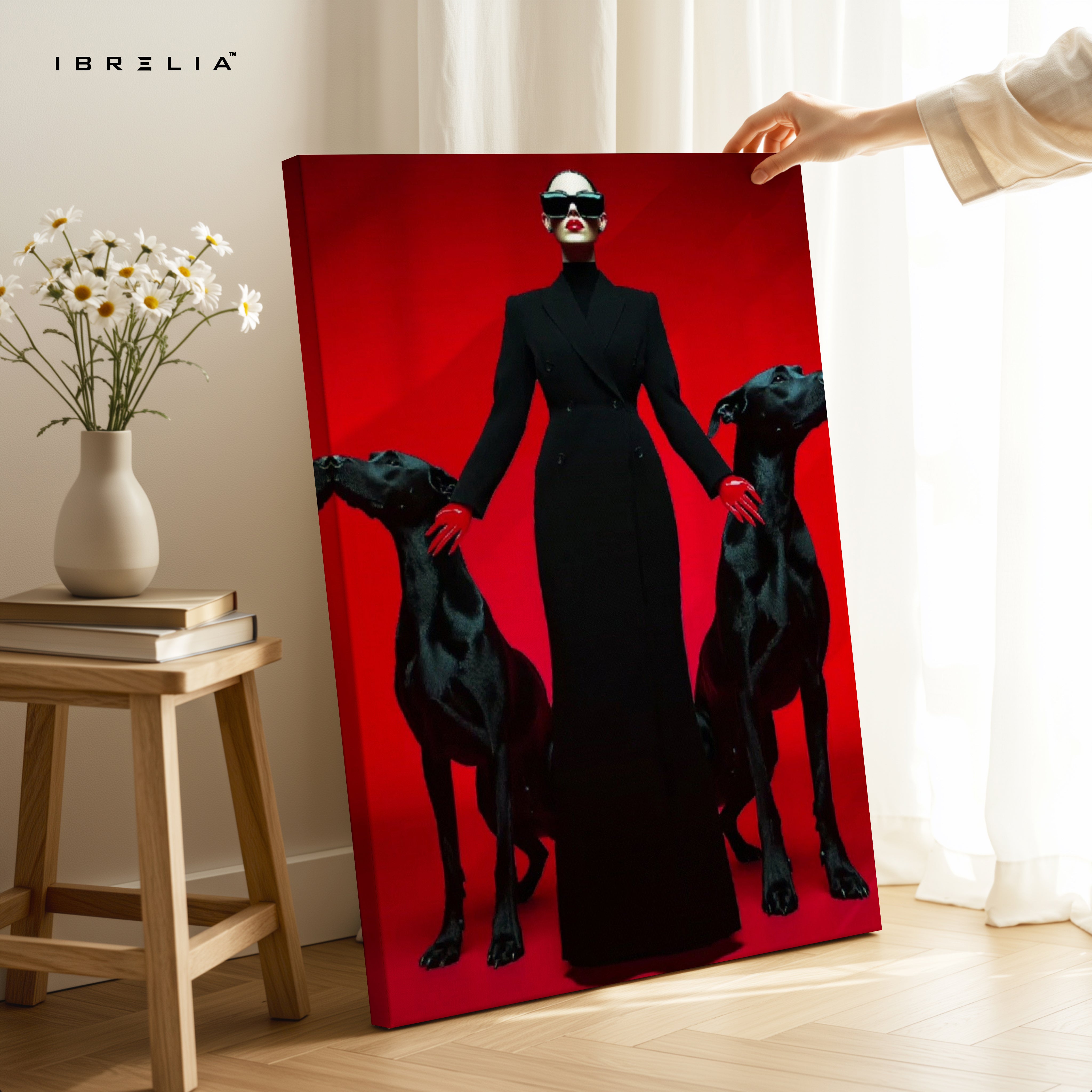 Dominance & Elegance – Fashion Woman with Dobermans 4K Ultra Wrap Frame Wall Art in Pakistan | IBRELIA™