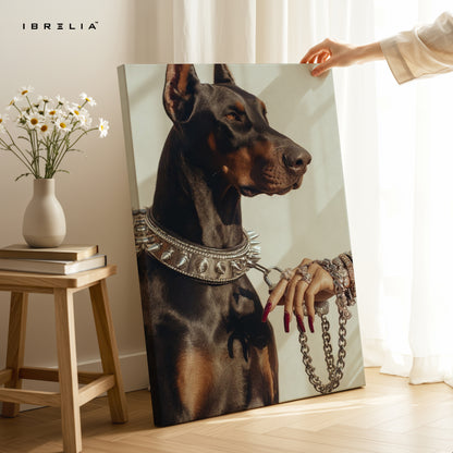 Luxury Doberman with Chain Collar – 4K Ultra Wrap Frame Wall Art in Pakistan | IBRELIA™
