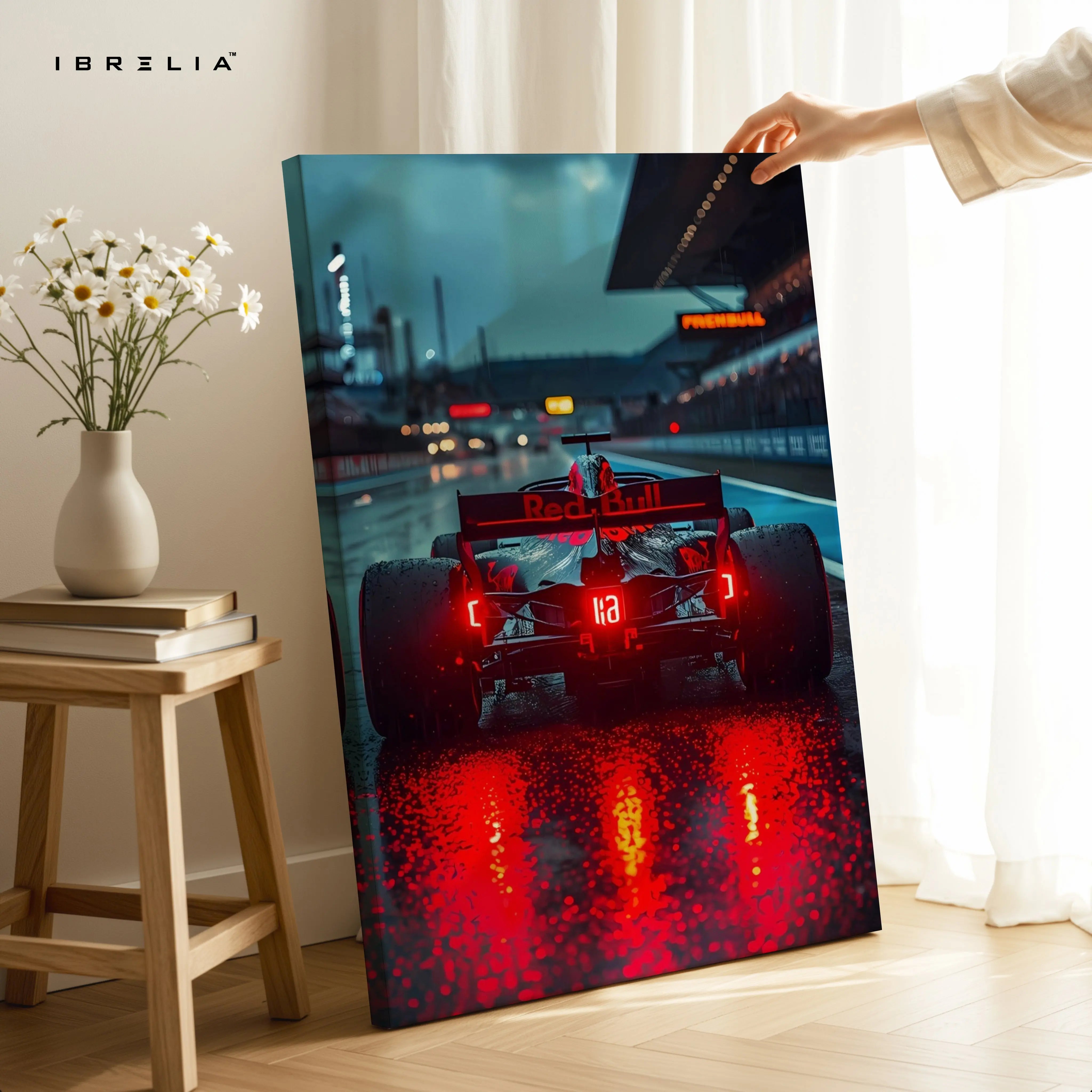 Red Bull F1 Night Rain Wall Art – Formula Racing Canvas Frame Pakistan | Motorsport Poster | IBRELIA™ IBRELIA
