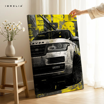 Range Rover Street Art Wall Art – Urban Luxury SUV Canvas Frame | Grunge Automotive Poster Pakistan | IBRELIA™ IBRELIA