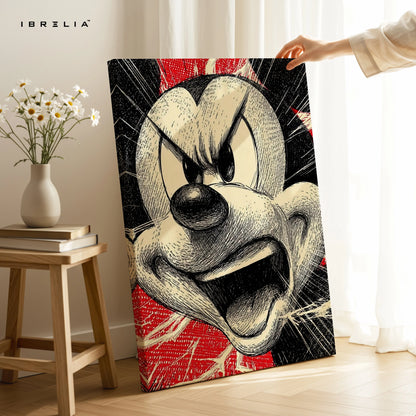 Mickey Angry Sketch Wall Art – Vintage Cartoon Canvas Frame | Bold Pop Art Poster Pakistan | IBRELIA™ IBRELIA