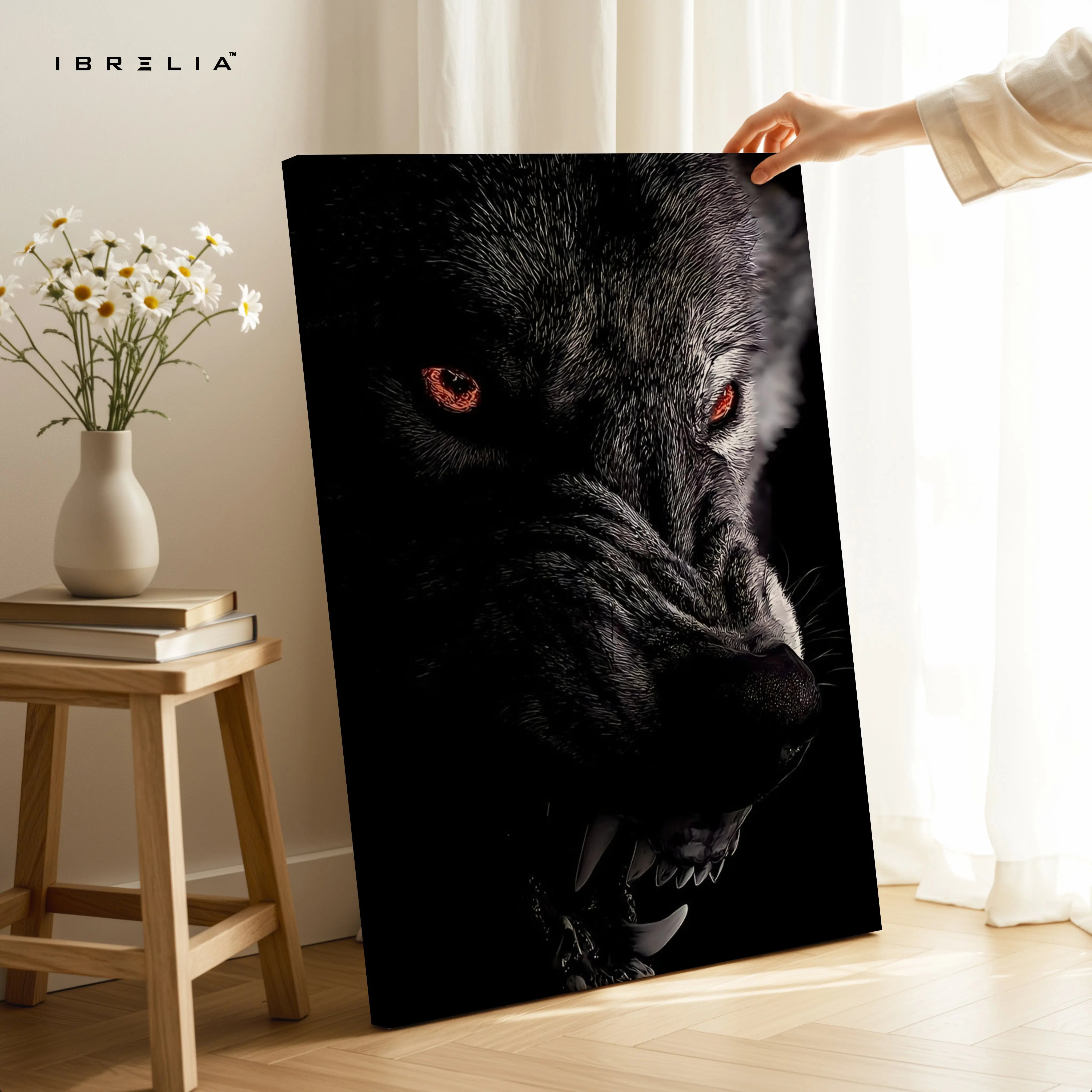 Black Wolf Wall Art – Dark Predator Canvas Frame | Red Eyes Animal Poster Pakistan | IBRELIA™ IBRELIA