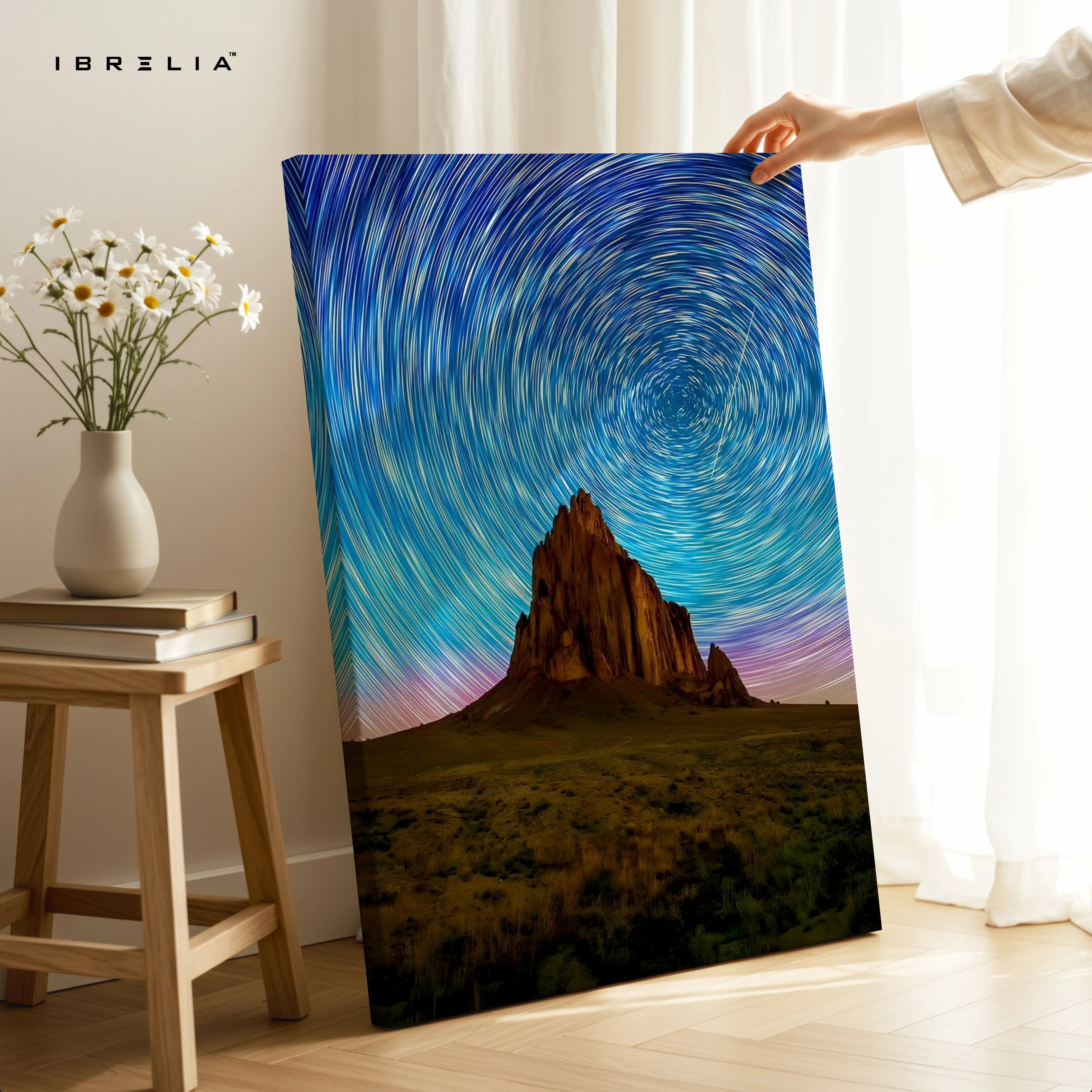 Star Trails Mountain Landscape Wall Art – Cosmic Night Sky Canvas Frame | Long Exposure Nature Poster Pakistan | IBRELIA™ IBRELIA