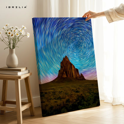 Star Trails Mountain Landscape Wall Art – Cosmic Night Sky Canvas Frame | Long Exposure Nature Poster Pakistan | IBRELIA™ IBRELIA