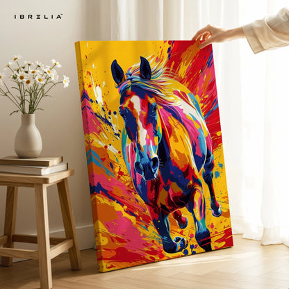 Color Burst Stallion Art – Vibrant Pop Art Running Horse Wall Art | 4K Ultra Wrap Frame Wall Art in Pakistan | IBRELIA™ IBRELIA