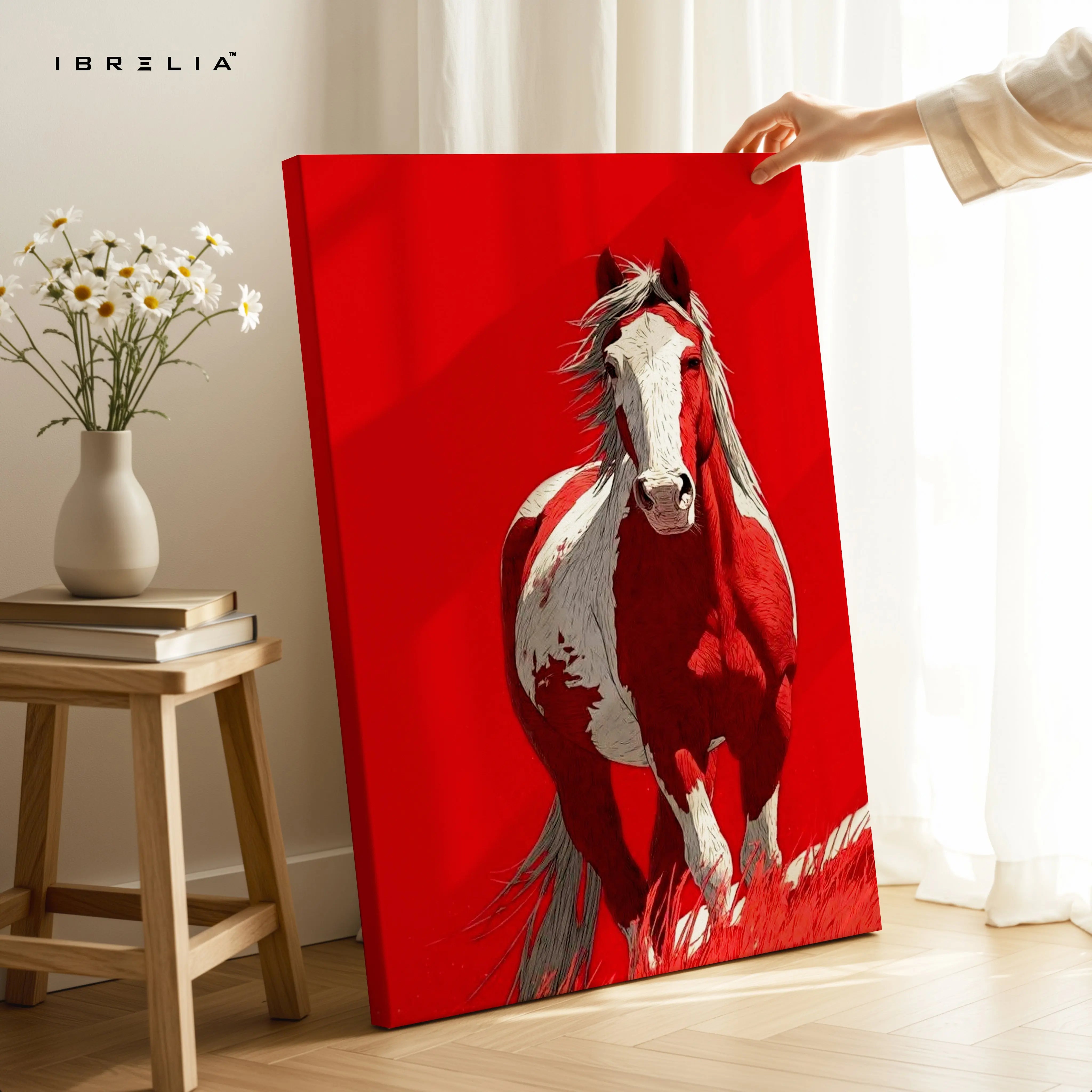 Red Horse Wall Art – Bold Running Horse Canvas Frame | Minimal Animal Poster Pakistan | IBRELIA™ IBRELIA