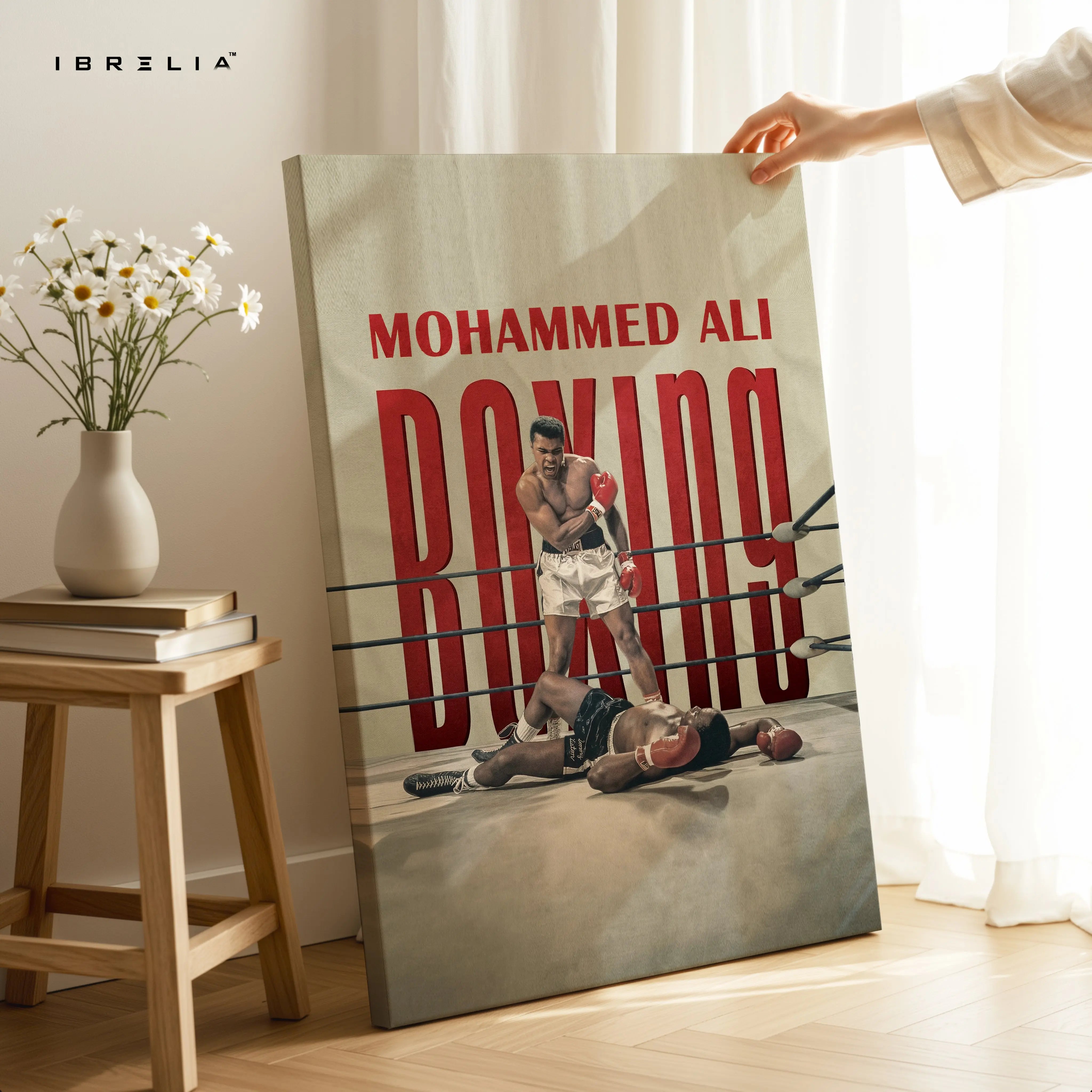 Muhammad Ali Knockout Wall Art – Vintage Boxing Canvas Frame | Legendary Fight Poster Pakistan | IBRELIA™ IBRELIA