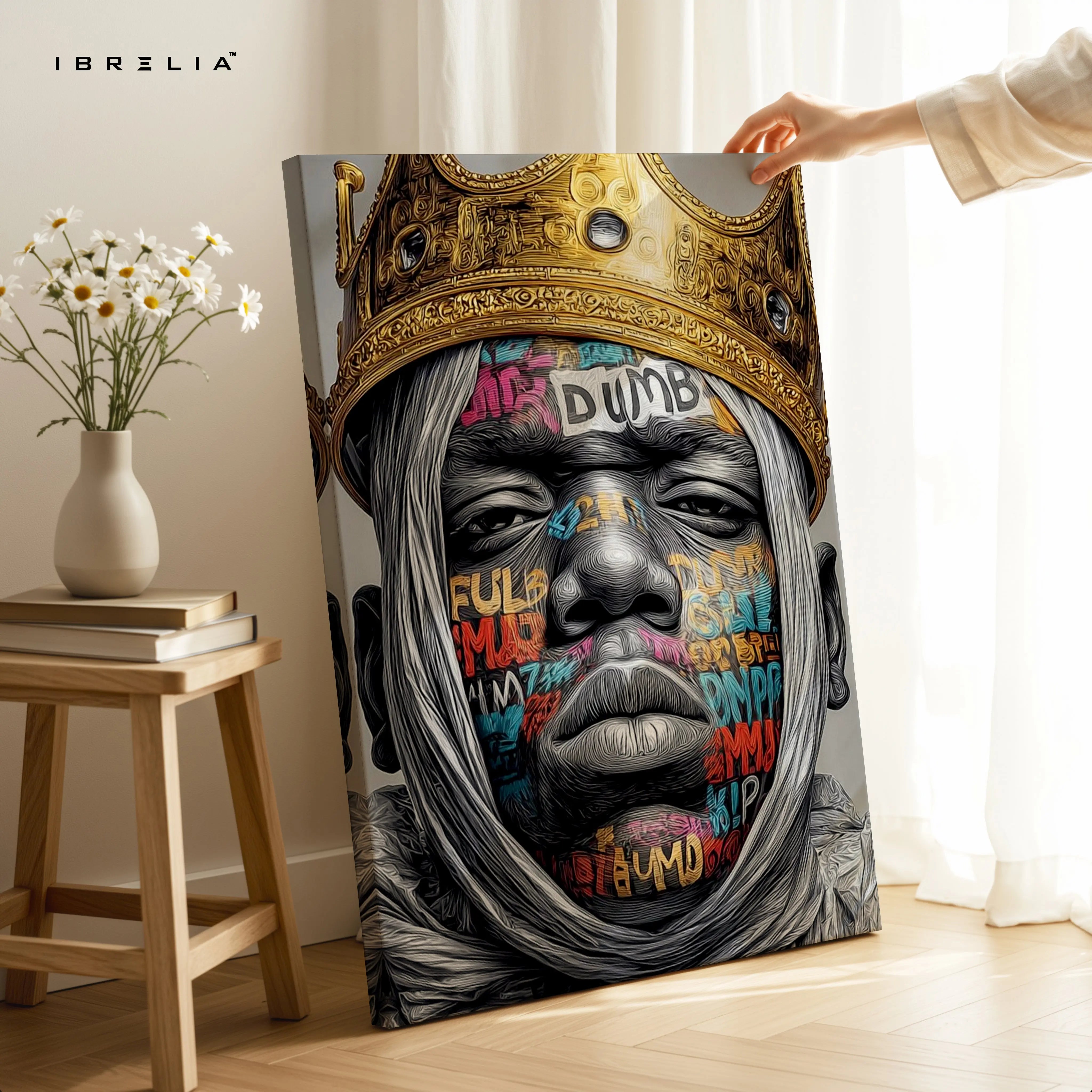 Street King Crown Graffiti Wall Art – Urban Portrait Canvas Frame | Bold Street Culture Decor Pakistan | IBRELIA™ IBRELIA