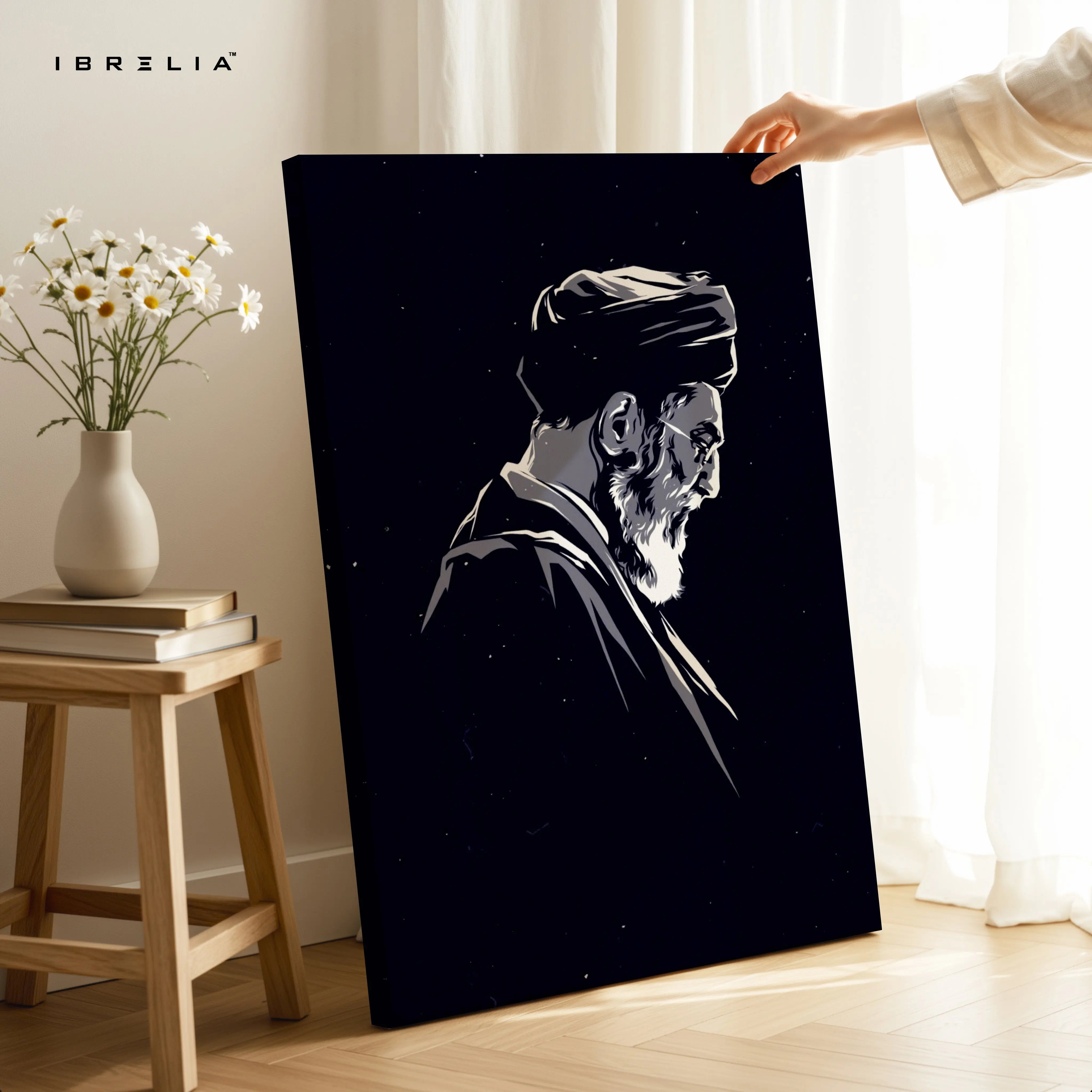 Minimal Leader Silhouette Wall Art – Dark Monochrome Canvas Frame | Elegant Portrait Poster Pakistan | IBRELIA™ IBRELIA