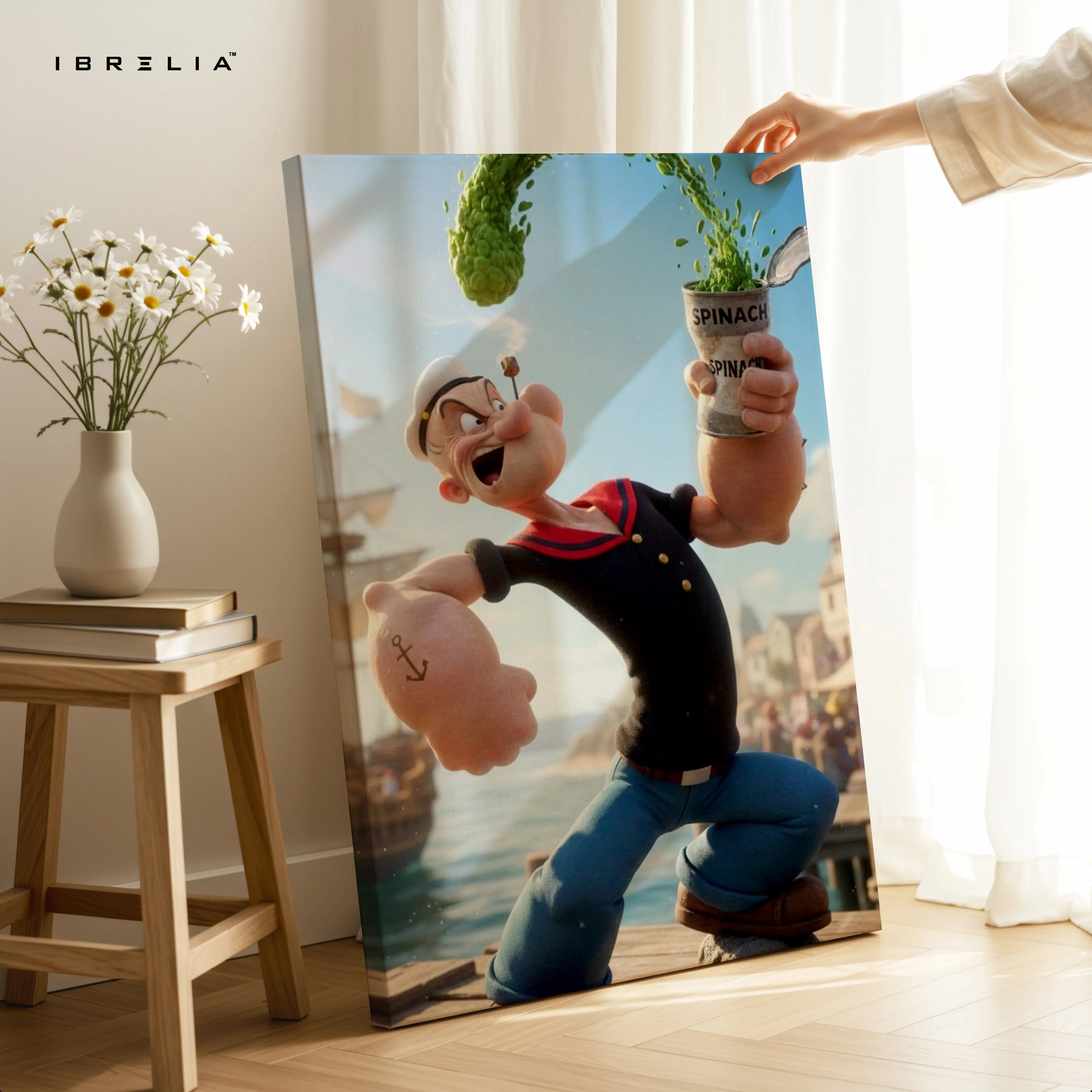 Popeye Spinach Power Wall Art – Cartoon Action Canvas Frame | Classic Character Poster Pakistan | IBRELIA™ IBRELIA