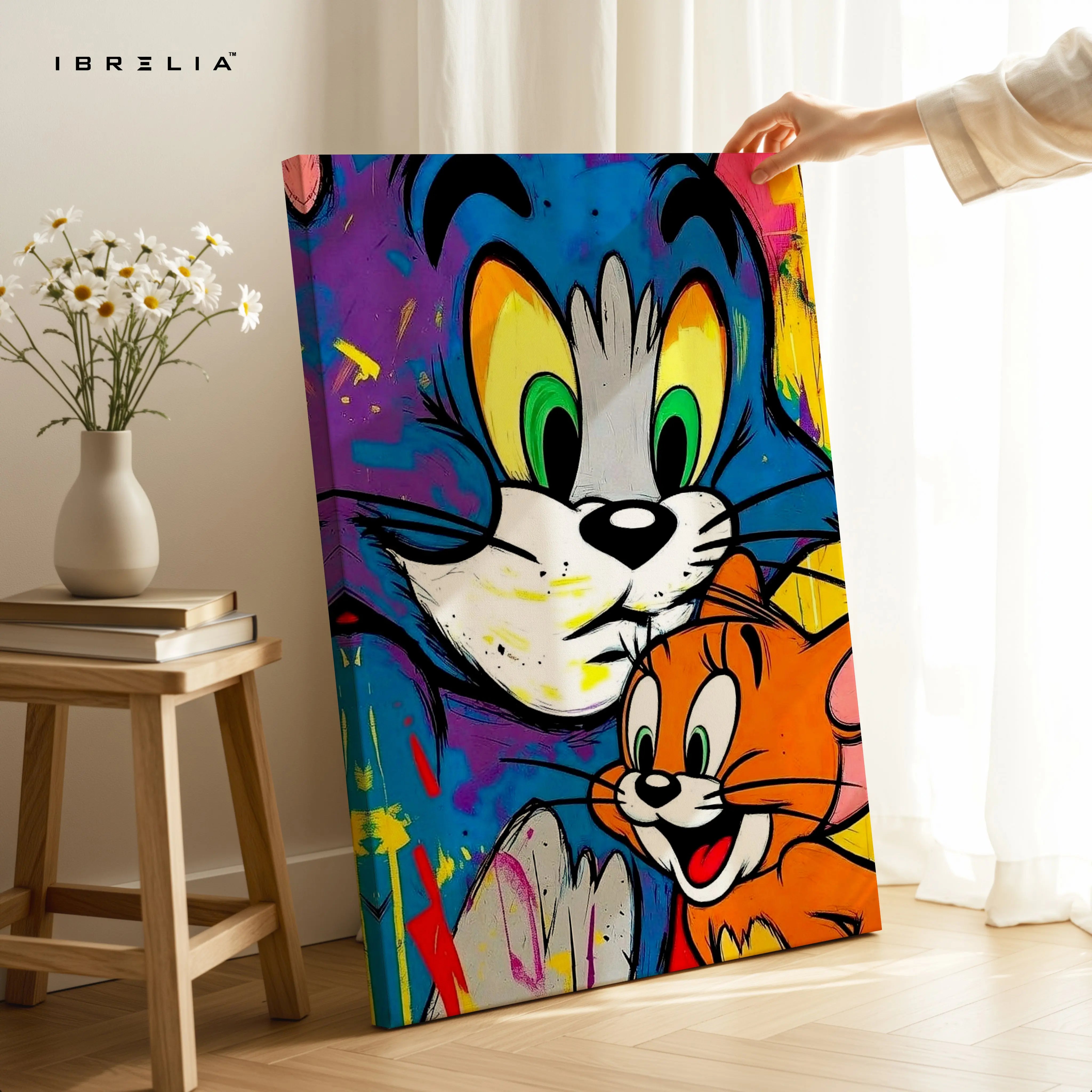 Tom & Jerry Pop Art Wall Art – Colorful Cartoon Canvas Frame | Street Style Cartoon Poster Pakistan | IBRELIA™ IBRELIA