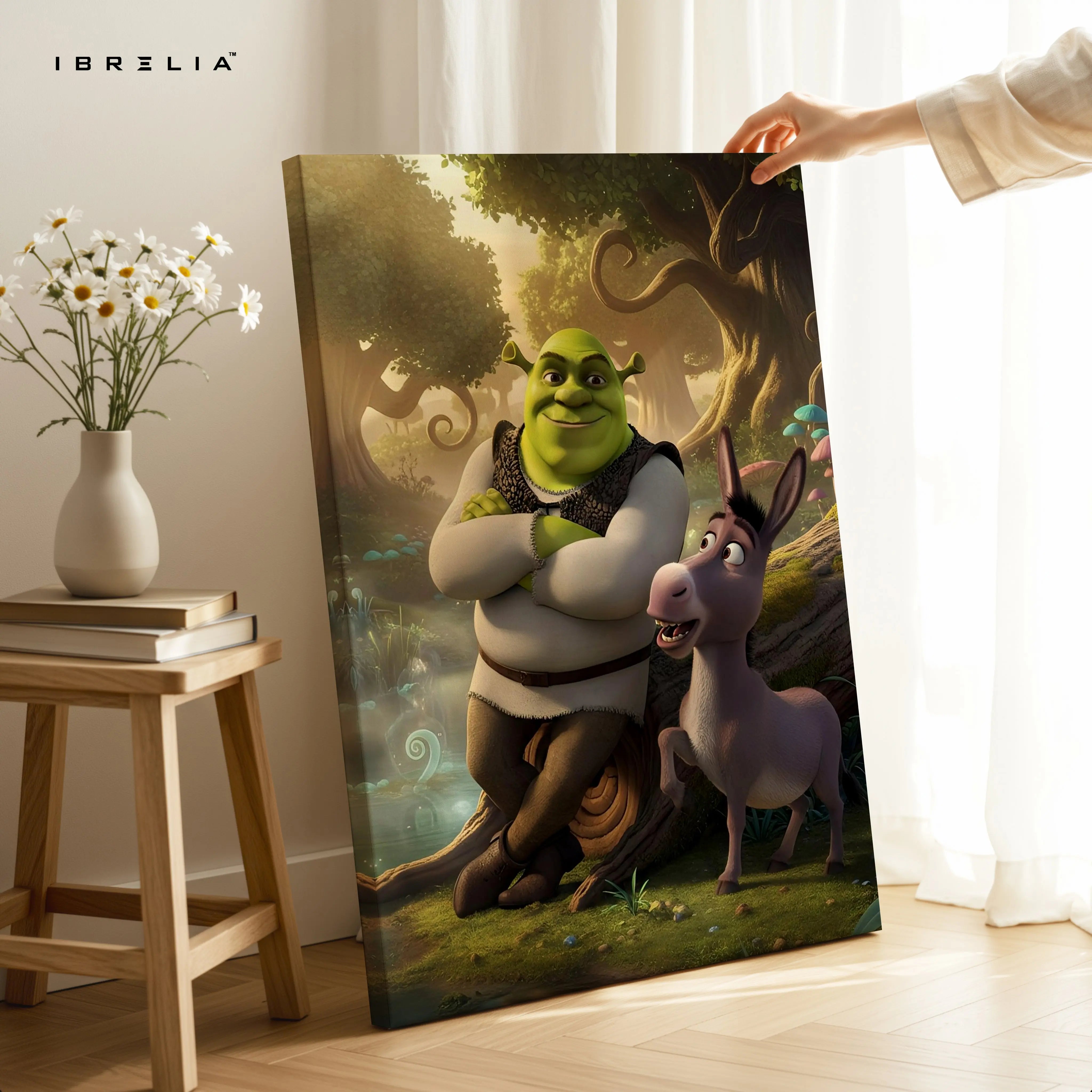 Ogre & Donkey Friendship Wall Art – Fantasy Humor Canvas Frame | Animated Duo Scene Decor Pakistan | IBRELIA™ IBRELIA