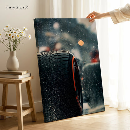 Performance Tire Rain Motion Wall Art – High Speed Automotive Canvas Frame Pakistan | Racing Detail Poster | IBRELIA™ IBRELIA