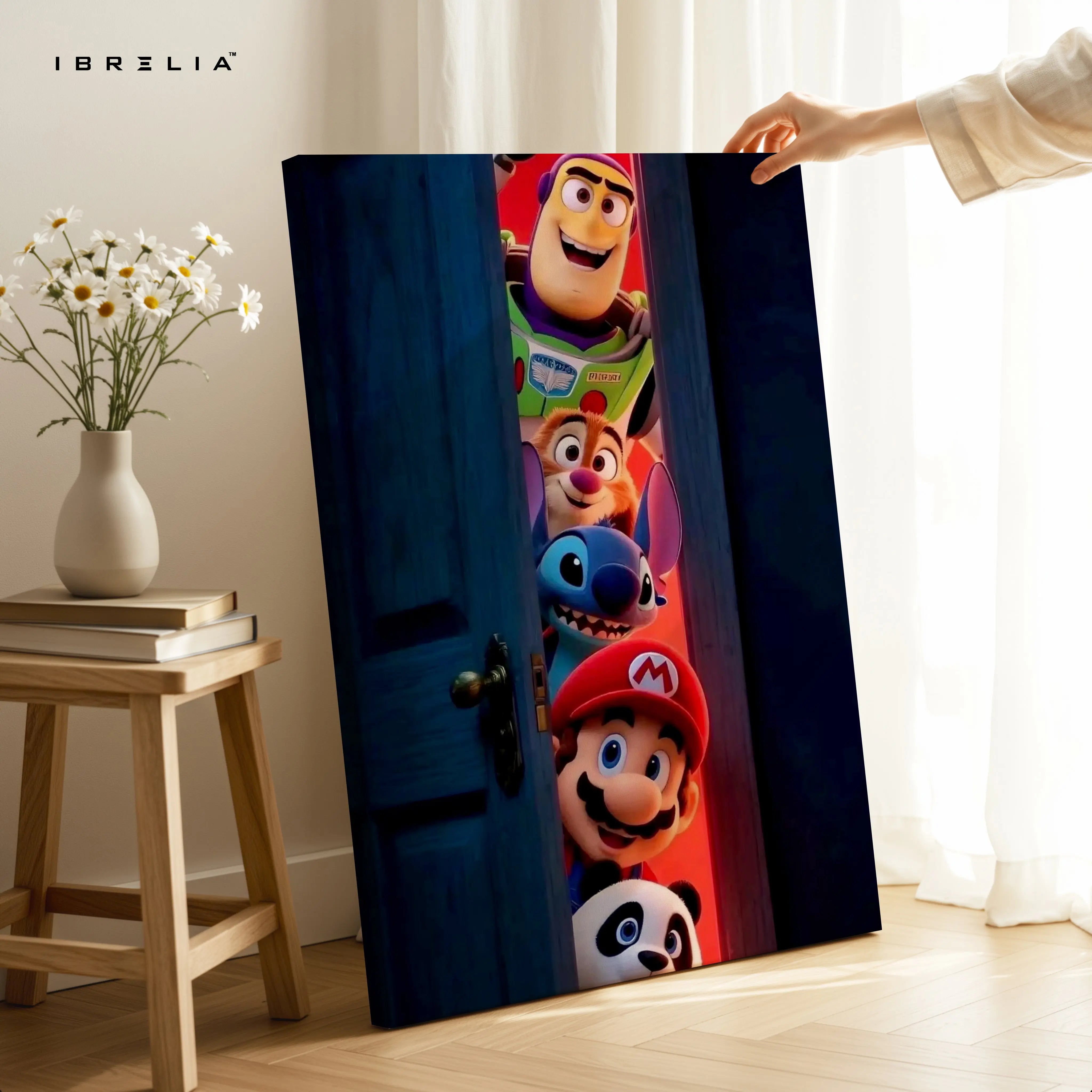 Cartoon Door Peek Wall Art – Animated Characters Canvas Frame | Fun Gaming & Movie Decor Pakistan | IBRELIA™ IBRELIA