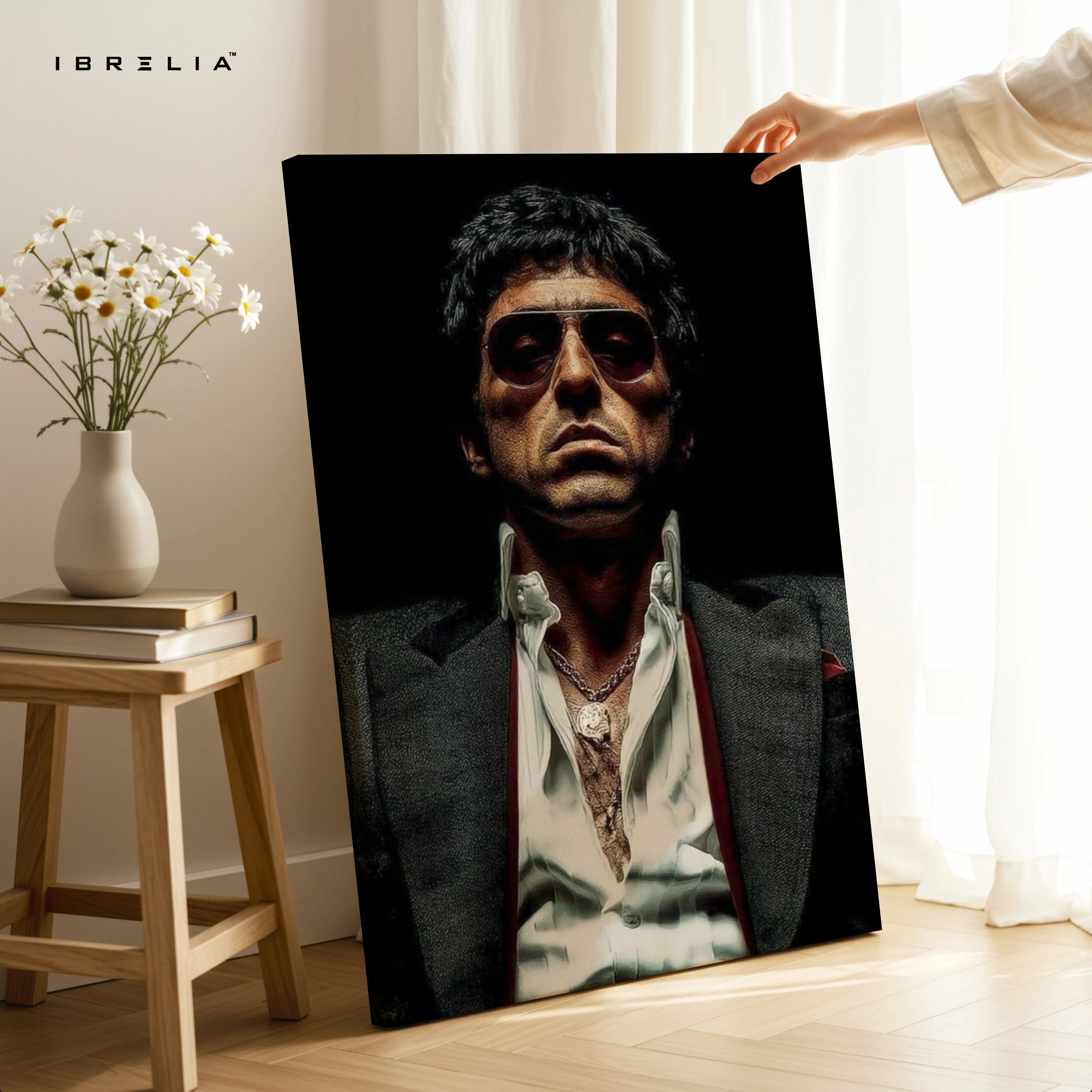Tony Montana Dark Portrait Wall Art – Scarface Mafia Canvas Frame | Iconic Crime Poster Pakistan | IBRELIA™ IBRELIA