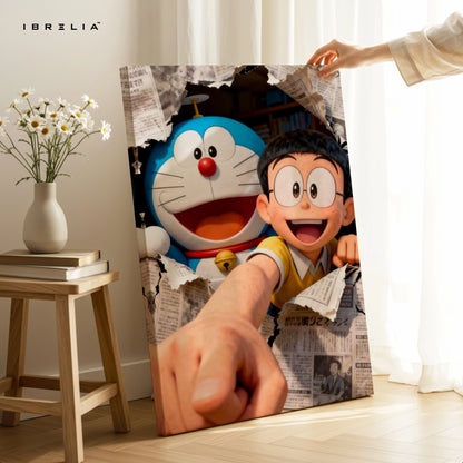 Doraemon & Nobita Wall Art – Cartoon Friendship Canvas Frame | Fun Anime Scene Decor Pakistan | IBRELIA™ IBRELIA