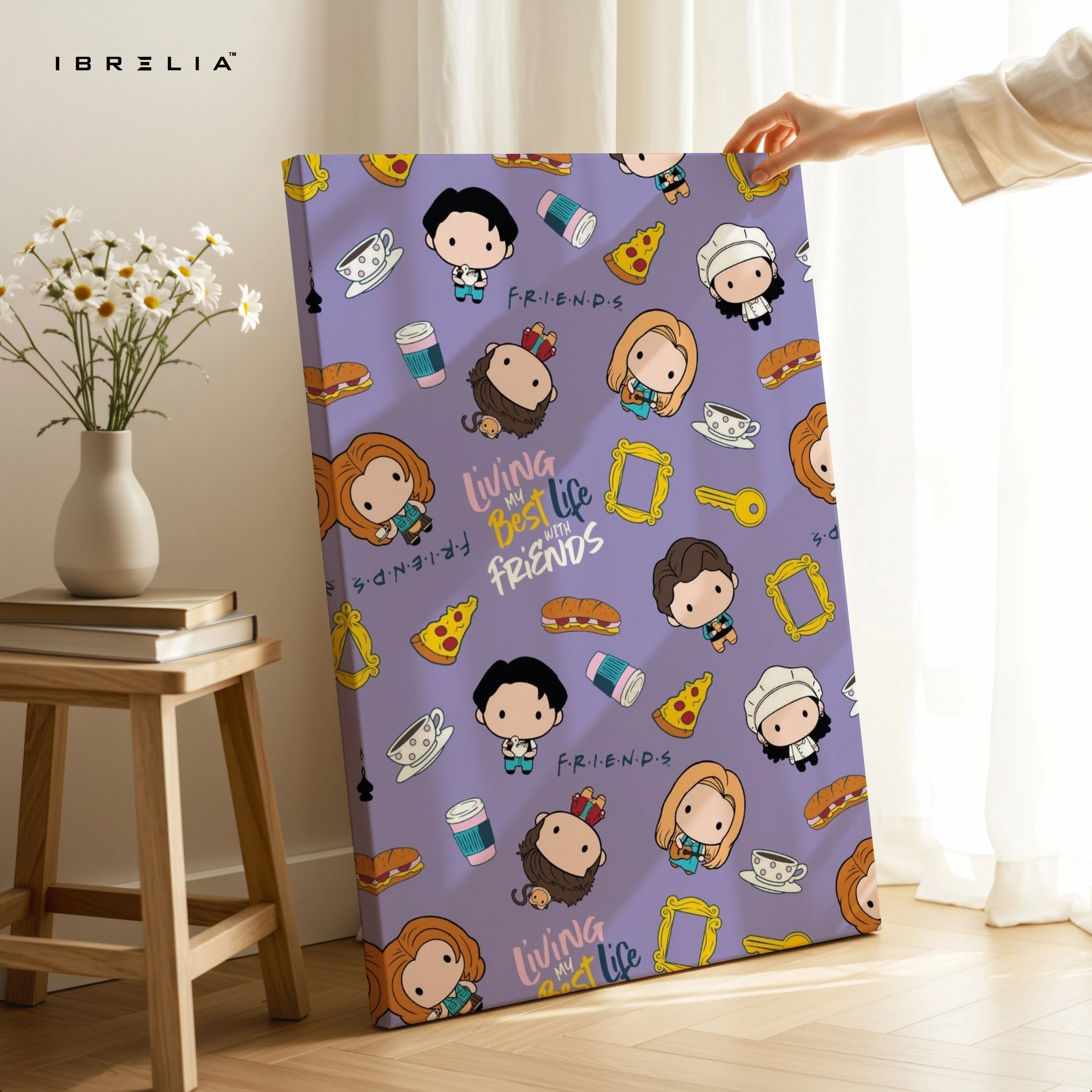 Friends Cartoon Pattern Wall Art – Cute Sitcom Canvas Frame | Friends Aesthetic Poster Pakistan | IBRELIA™ IBRELIA