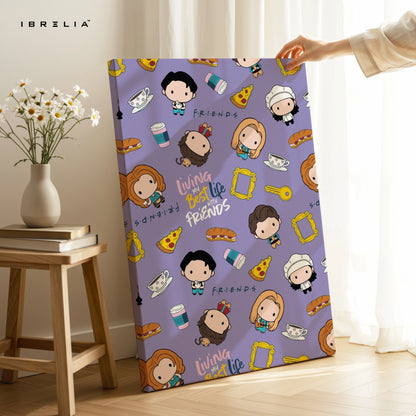 Friends Cartoon Pattern Wall Art – Cute Sitcom Canvas Frame | Friends Aesthetic Poster Pakistan | IBRELIA™ IBRELIA