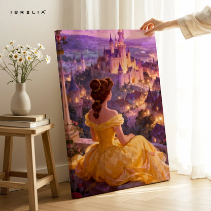 Golden Princess Castle View Wall Art – Royal Fantasy Canvas Frame | Elegant Dreamy Decor Pakistan | IBRELIA™ IBRELIA