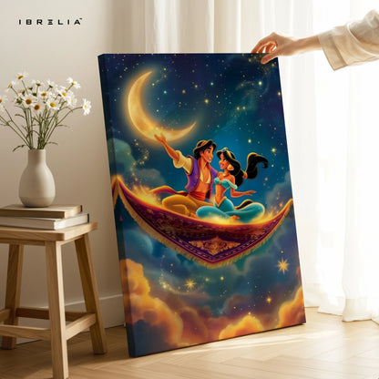 Magic Carpet Night Sky Wall Art – Romantic Fantasy Canvas Frame | Arabian Dream Decor Pakistan | IBRELIA™ IBRELIA