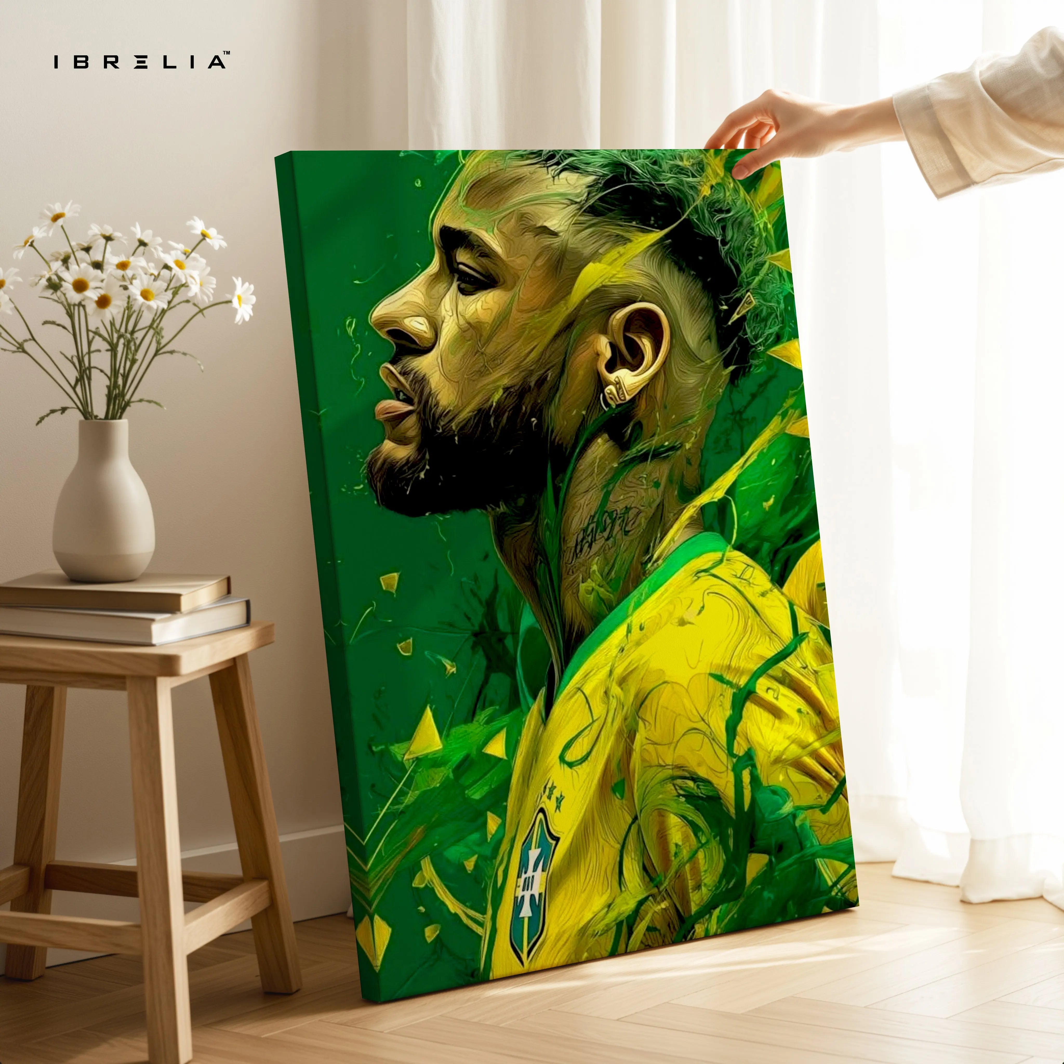 Neymar Jr Portrait Wall Art – Brazil Football Canvas Frame | Neymar Aesthetic Poster Pakistan | IBRELIA™ IBRELIA