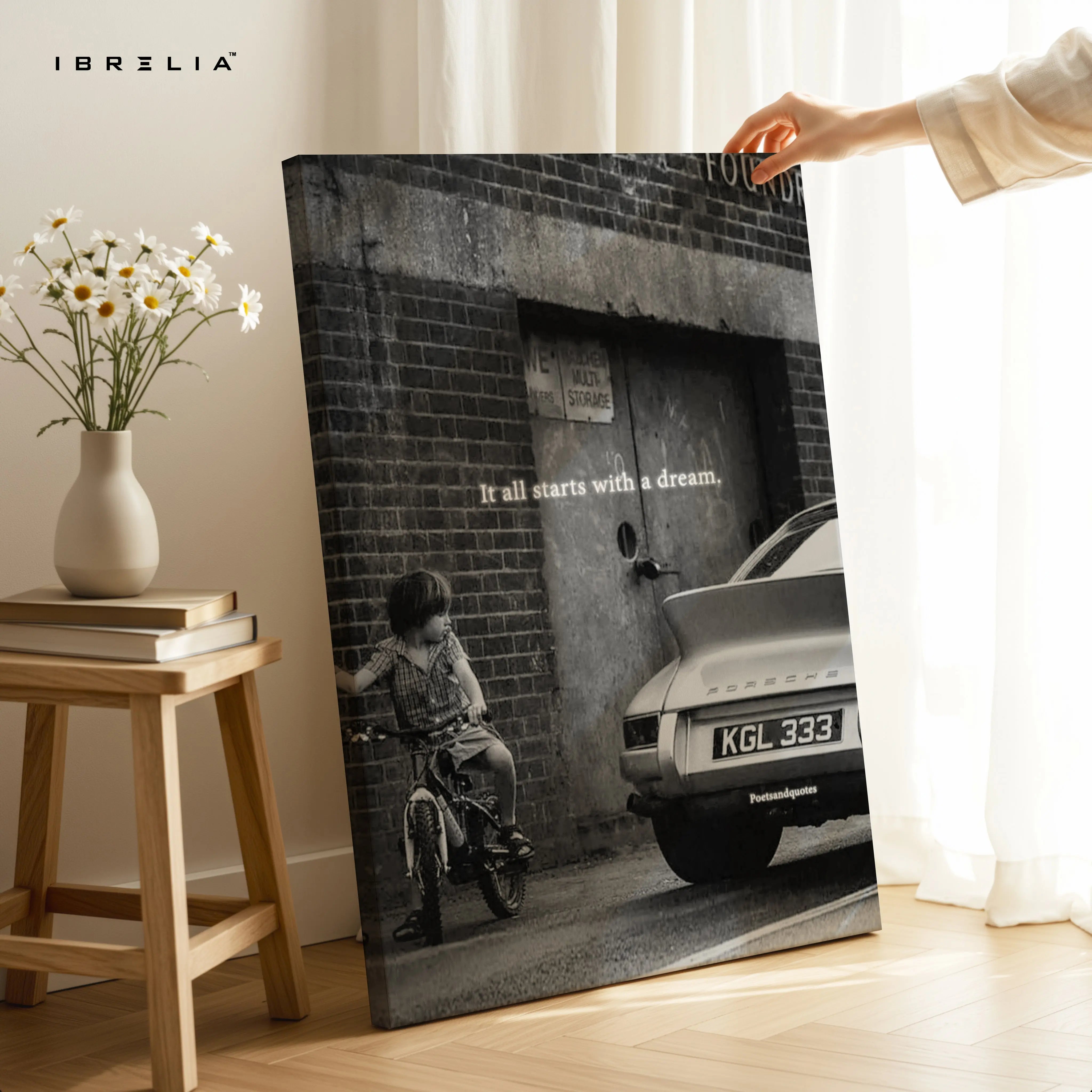 It All Starts With a Dream Wall Art – Vintage Porsche Motivation Canvas Frame | Inspirational Poster Pakistan | IBRELIA™ IBRELIA