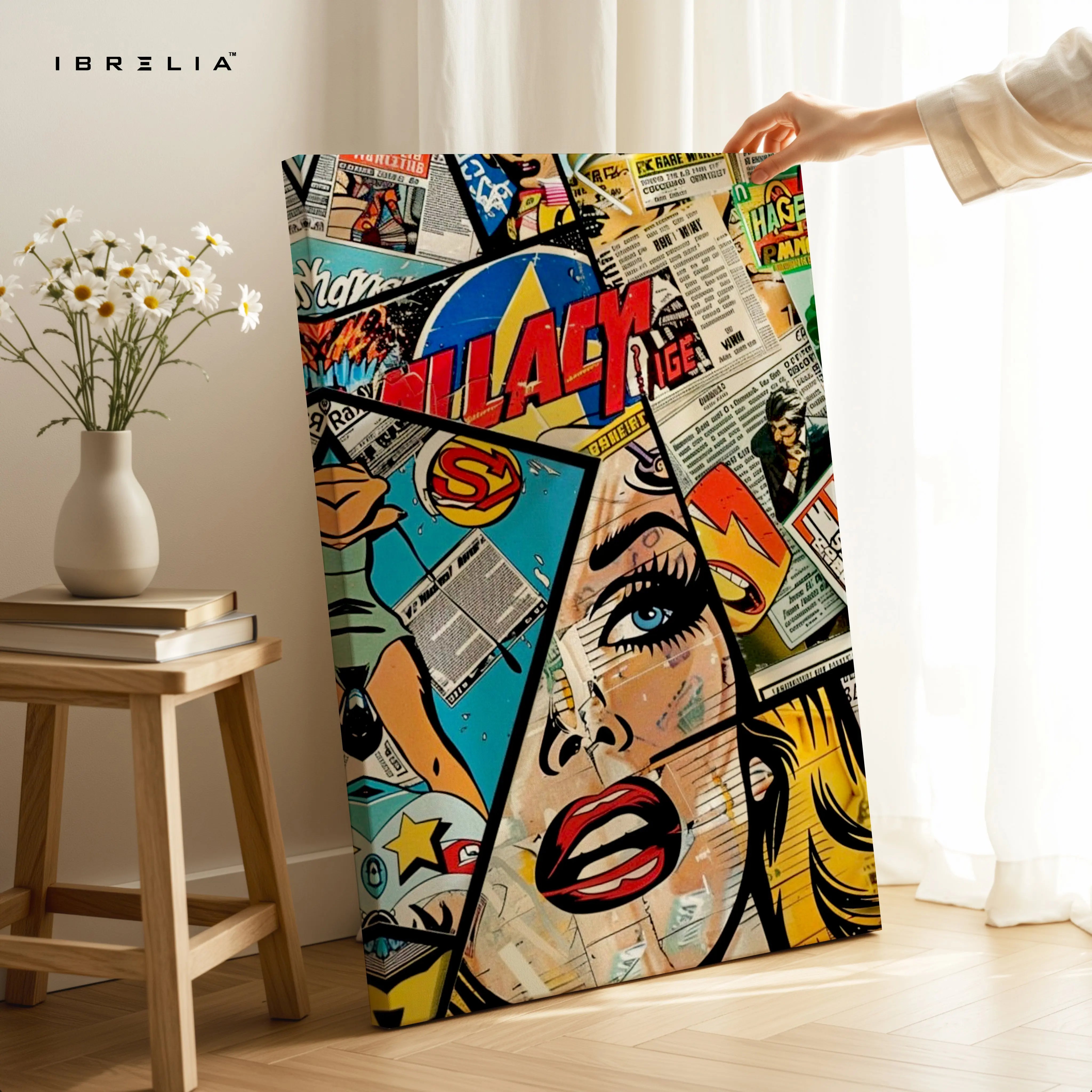 Pop Art Comic Wall Art – Retro Newspaper Collage Poster | Abstract Comic Style Wall Frame in Pakistan | IBRELIA™ IBRELIA