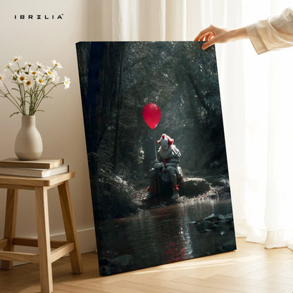 Pennywise Red Balloon Wall Art – IT Horror Movie Canvas Frame | Dark Cinematic Poster Pakistan | IBRELIA™ IBRELIA
