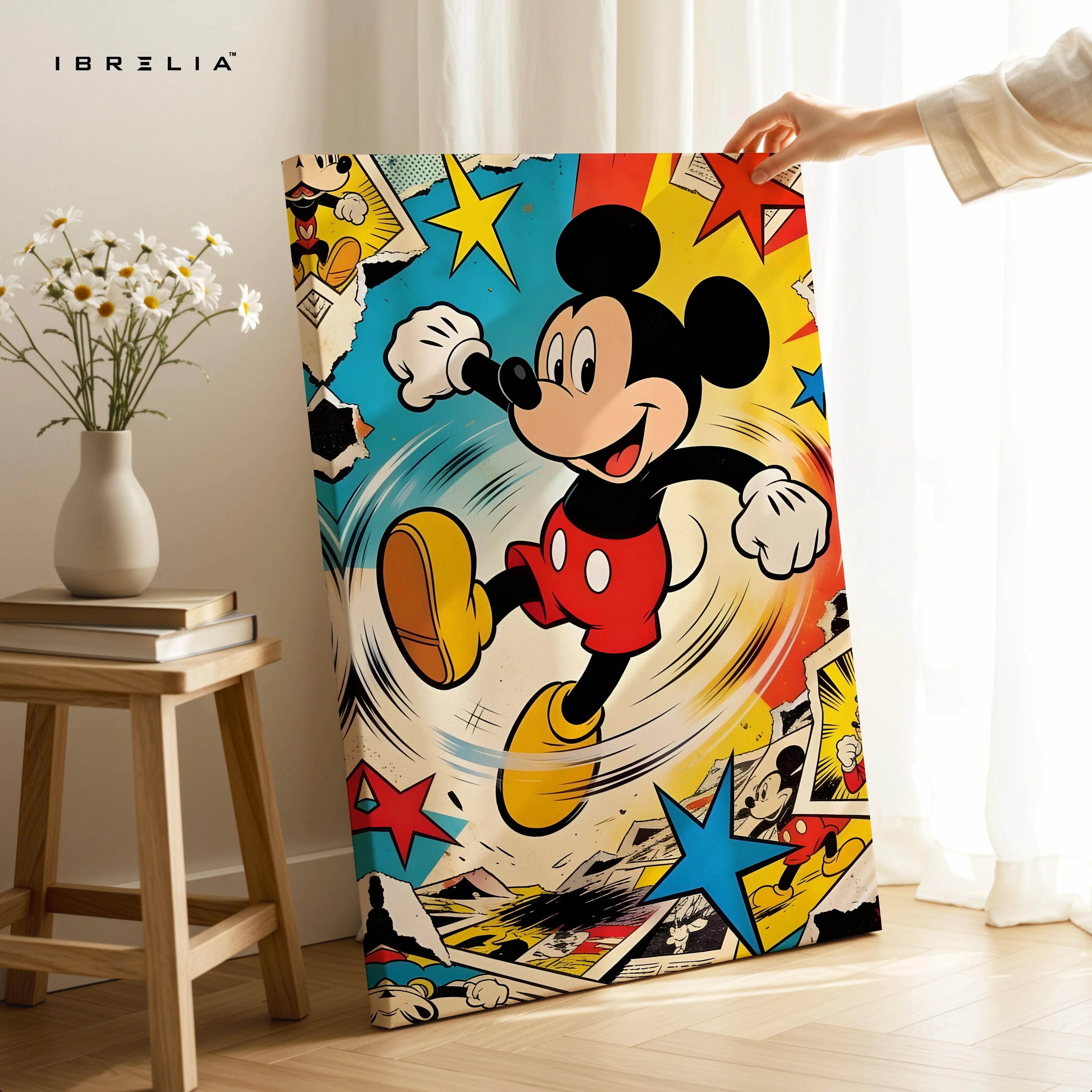 Mickey Mouse Pop Art Wall Art – Vintage Cartoon Canvas Frame | Mickey Comic Style Poster Pakistan | IBRELIA™ IBRELIA