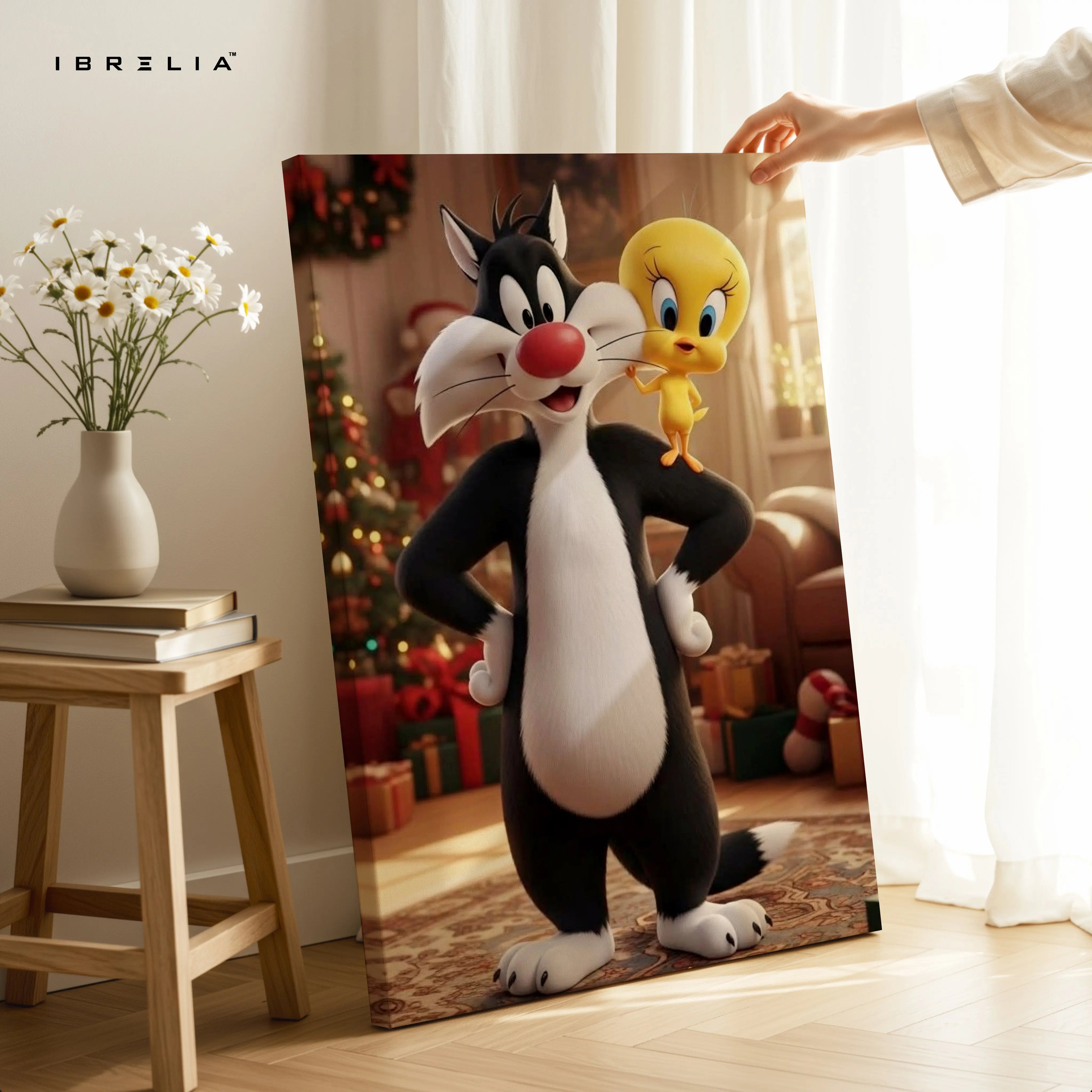 Sylvester & Tweety Wall Art – Cartoon Character Canvas Frame | Cute Animated Poster Pakistan | IBRELIA™ IBRELIA