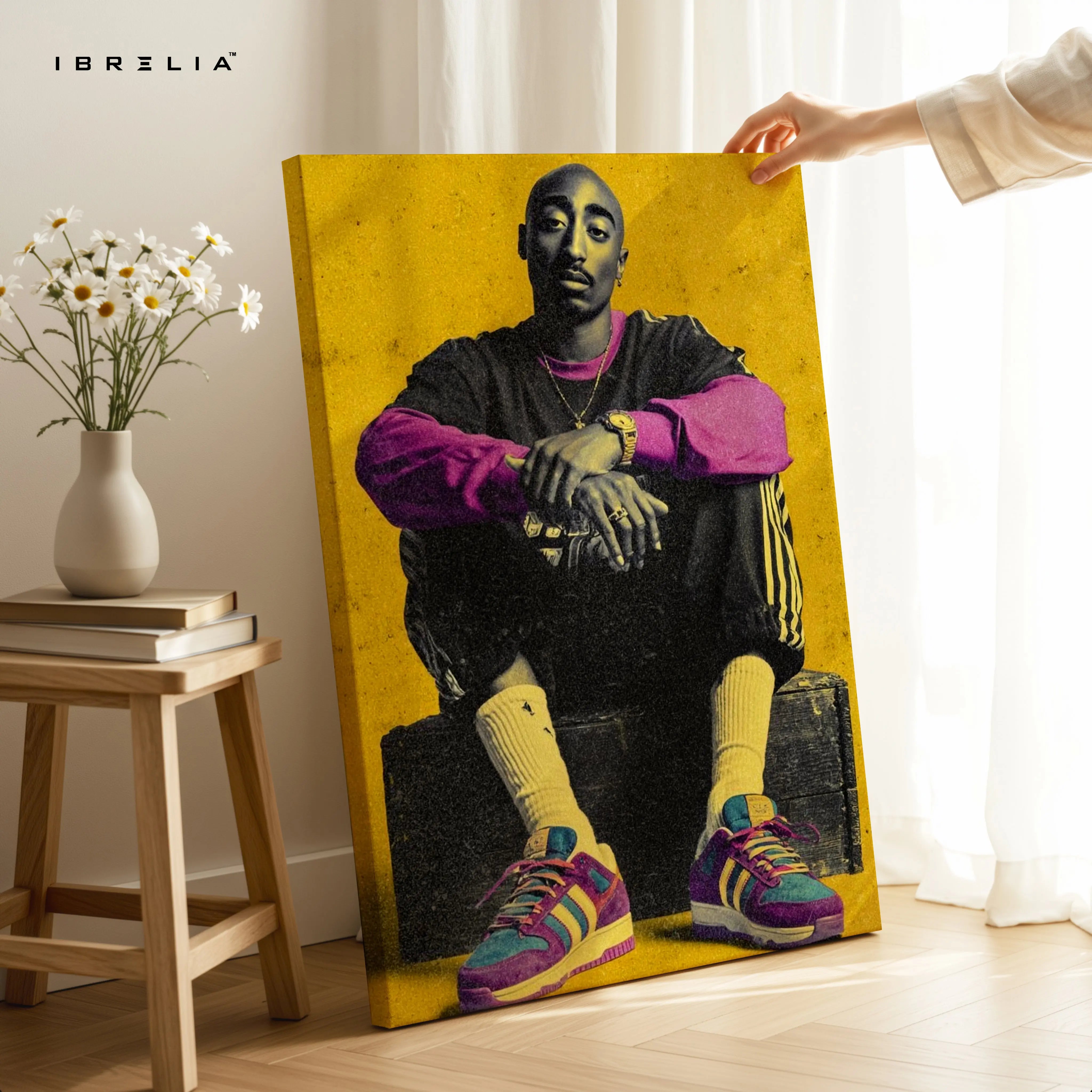 Tupac Shakur Vintage Portrait Wall Art – Iconic Hip Hop Legend Canvas Frame | Retro Rap Poster Pakistan | IBRELIA™ IBRELIA