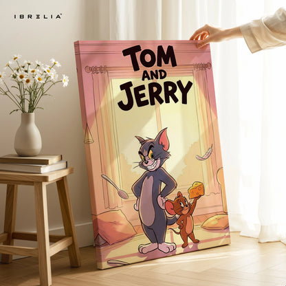Tom & Jerry Cozy Cartoon Wall Art – Cute Character Canvas Frame | Warm Kids Room Decor Pakistan | IBRELIA™ IBRELIA