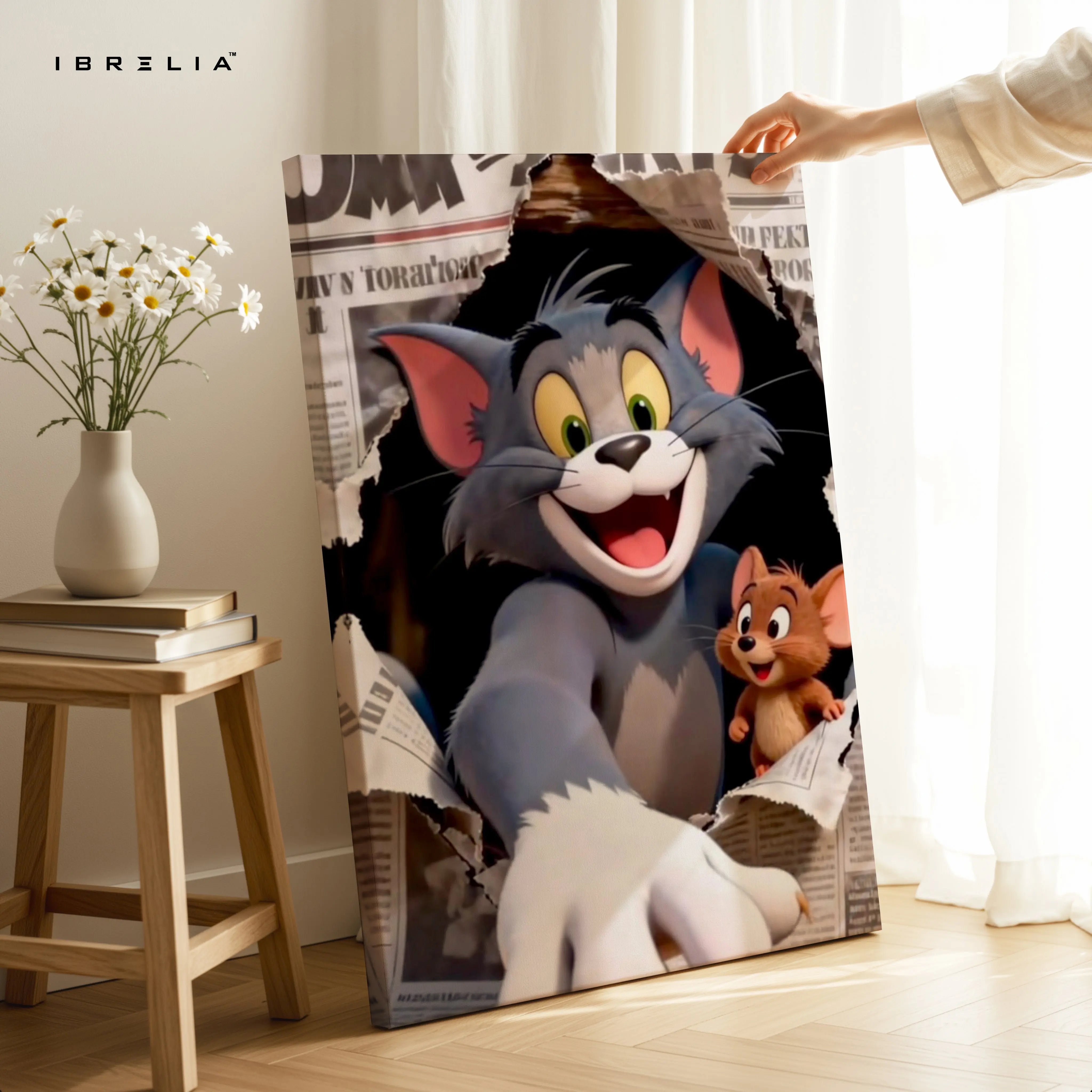 Cat & Mouse Chase Wall Art – Playful Chaos Canvas Frame | Cartoon Duo Scene Decor Pakistan | IBRELIA™ IBRELIA