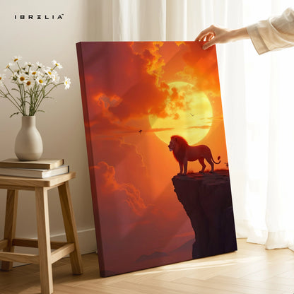 Lion Sunset Silhouette Wall Art – Majestic Animal Canvas Frame | Golden Sky Aesthetic Decor Pakistan | IBRELIA™ IBRELIA