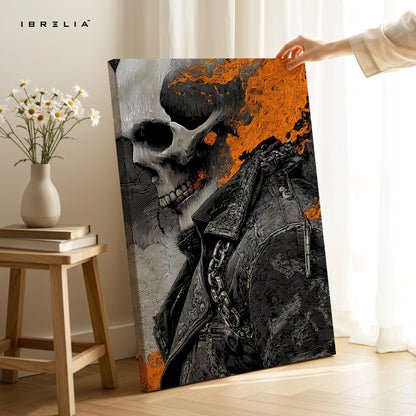 Flaming Skull Wall Art – Dark Biker Canvas Frame | Fire Skull Poster Pakistan | IBRELIA™ IBRELIA