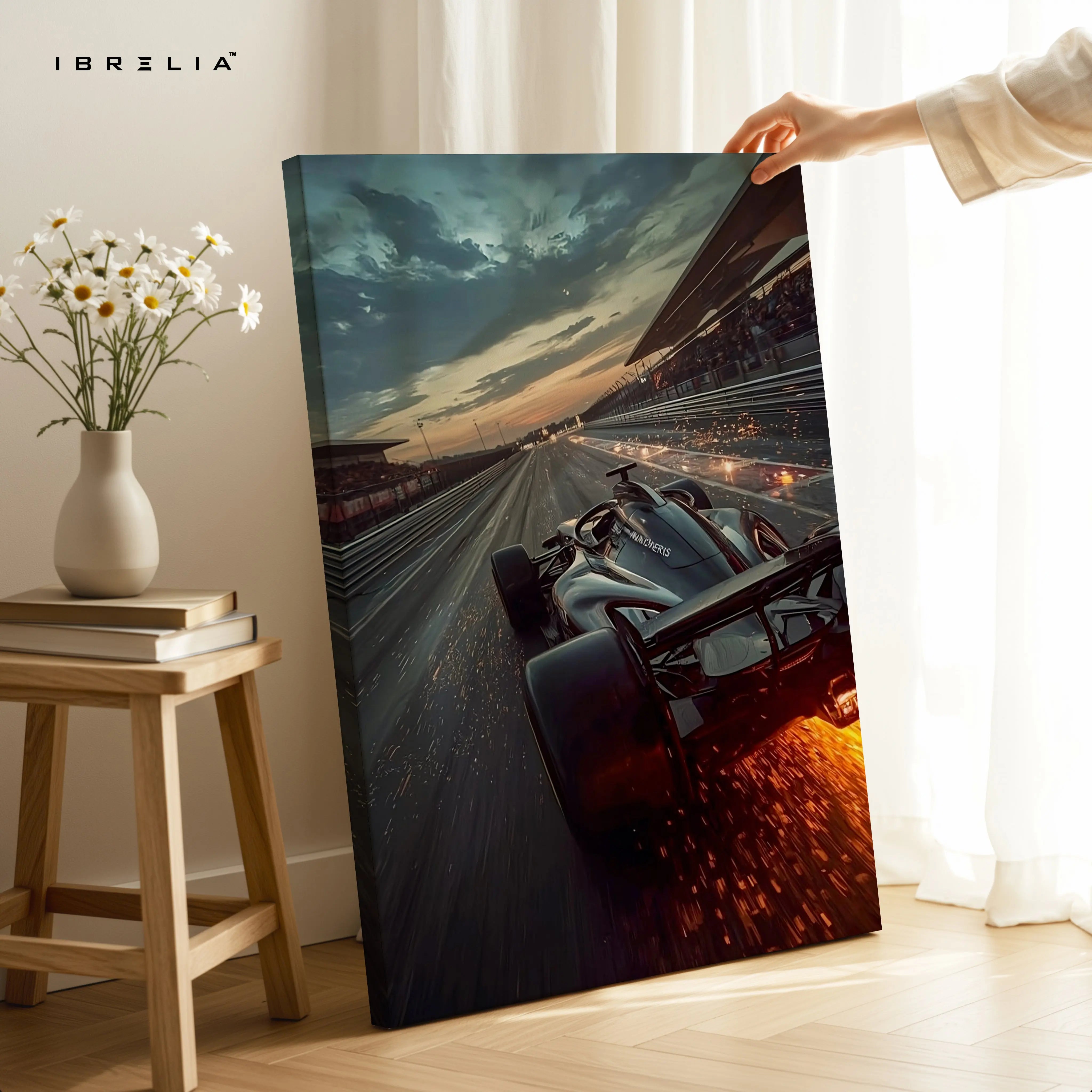 Formula 1 Night Speed Burst Wall Art – High Velocity Racing Canvas Frame Pakistan | Fire Trail Motorsport Poster | IBRELIA™ IBRELIA