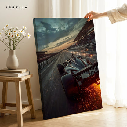 Formula 1 Night Speed Burst Wall Art – High Velocity Racing Canvas Frame Pakistan | Fire Trail Motorsport Poster | IBRELIA™ IBRELIA