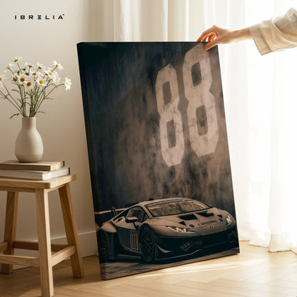 Lamborghini Huracán 88 Racing Wall Art – Dark Supercar Canvas Frame | Luxury Car Poster Pakistan | IBRELIA™ IBRELIA