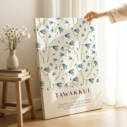 Tawakkul Trust Islamic Wall Art – Blue Bell Floral Botanical Design | 4K Ultra Wrap Frame Wall Art in Pakistan | IBRELIA™