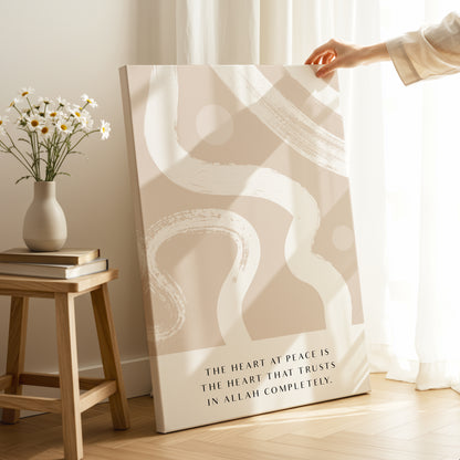 The Heart at Peace Islamic Quote Wall Art – Modern Neutral Abstract Design | 4K Ultra Wrap Frame Wall Art in Pakistan | IBRELIA™