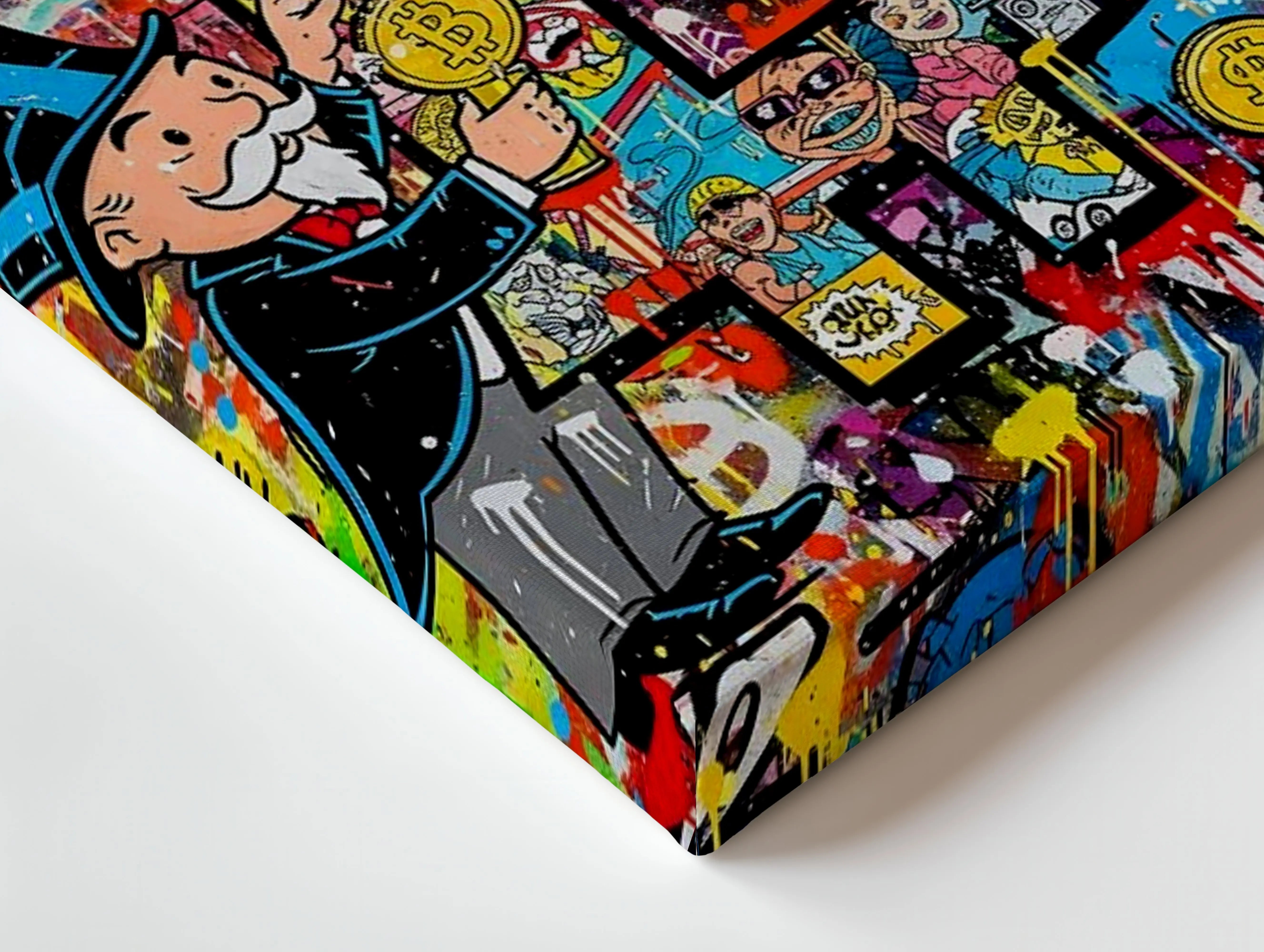 Bitcoin Graffiti Wall Art – Crypto Street Art Canvas | Monopoly Bitcoin Poster | Modern Finance Wall Decor Pakistan | IBRELIA™ IBRELIA